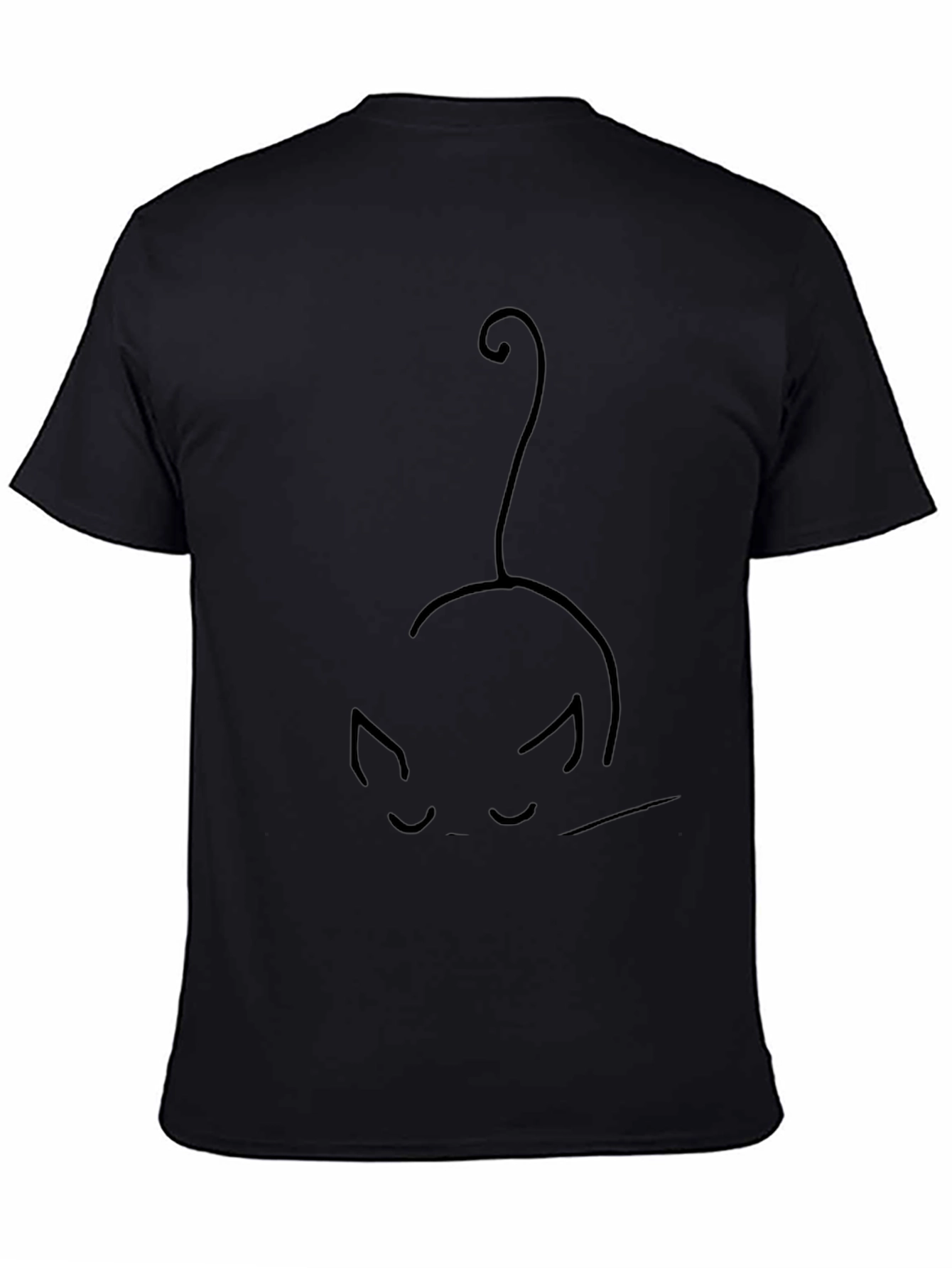 Minimalist Cat Line Art Black T-Shirt