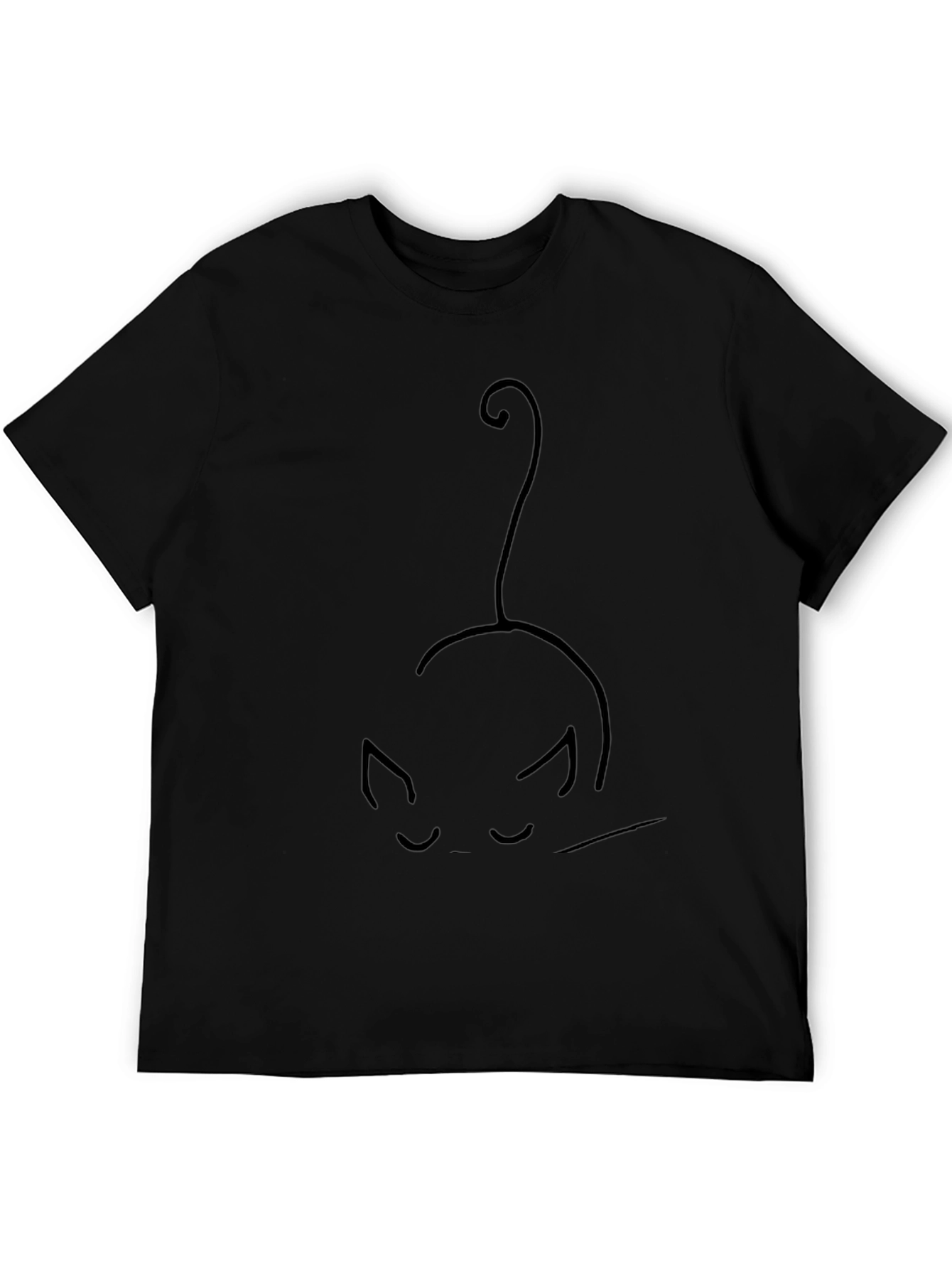 Minimalist Cat Line Art Black T-Shirt