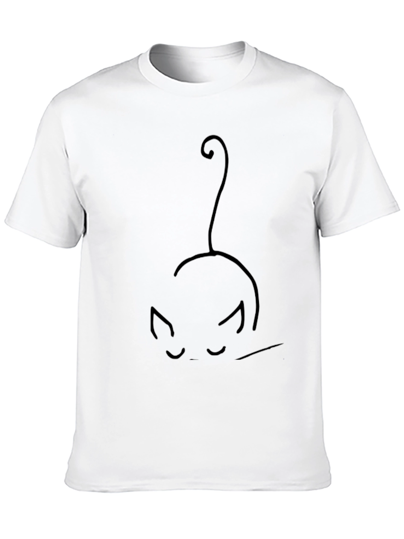 Minimalist Cat Line Art Black T-Shirt