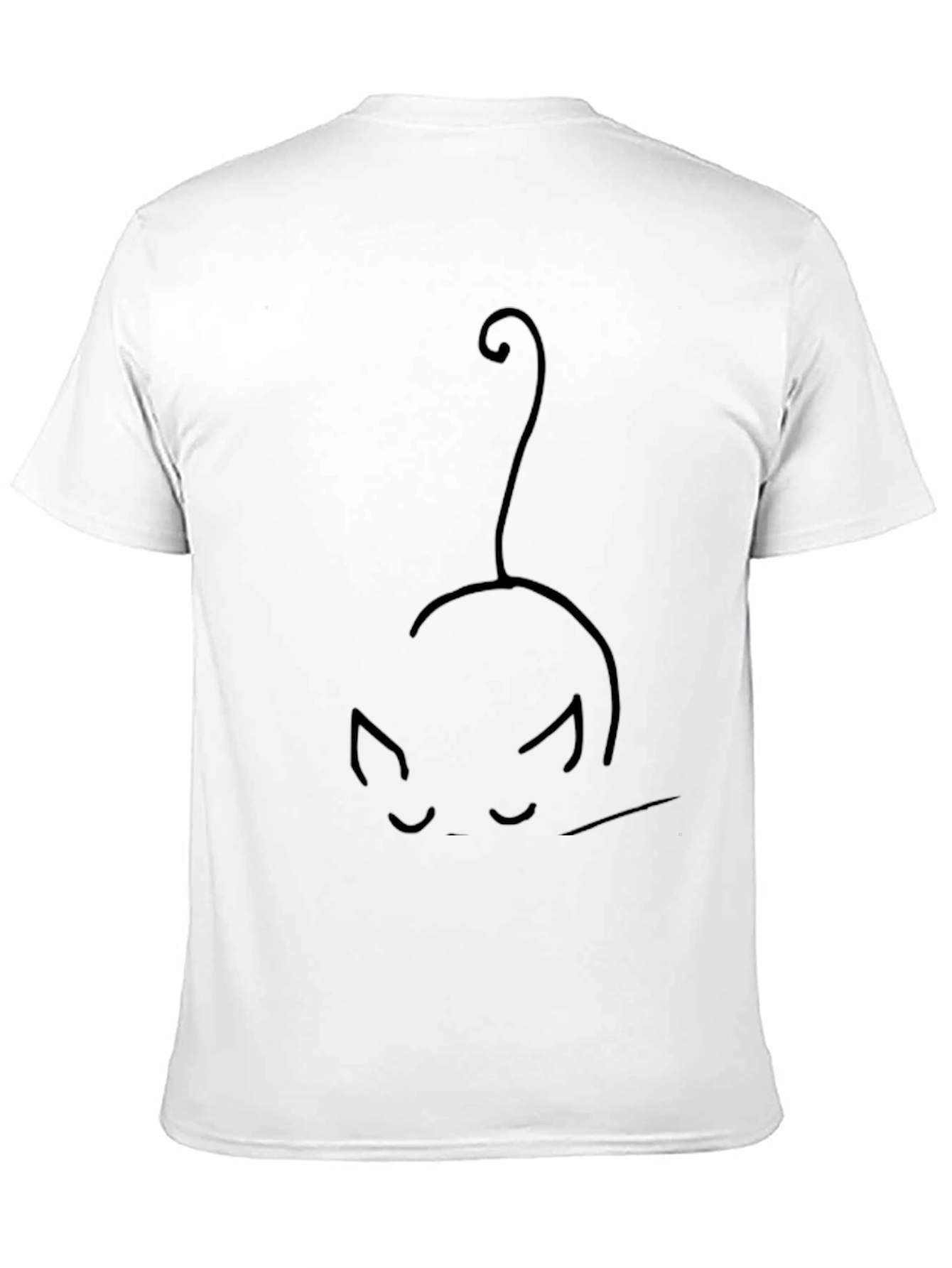 Minimalist Cat Line Art Black T-Shirt