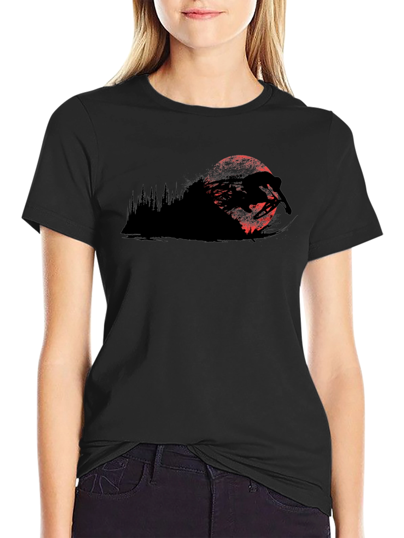 Mountain Biker Moon T-Shirt - Black