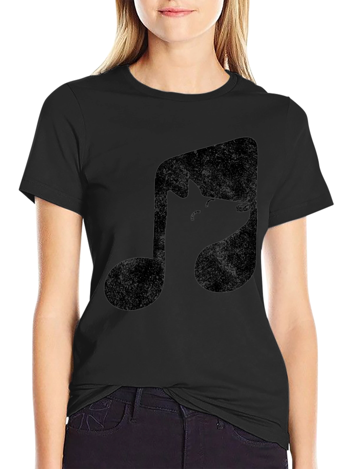 Music Note Wolf Graphic Tee - Black Cotton T-Shirt