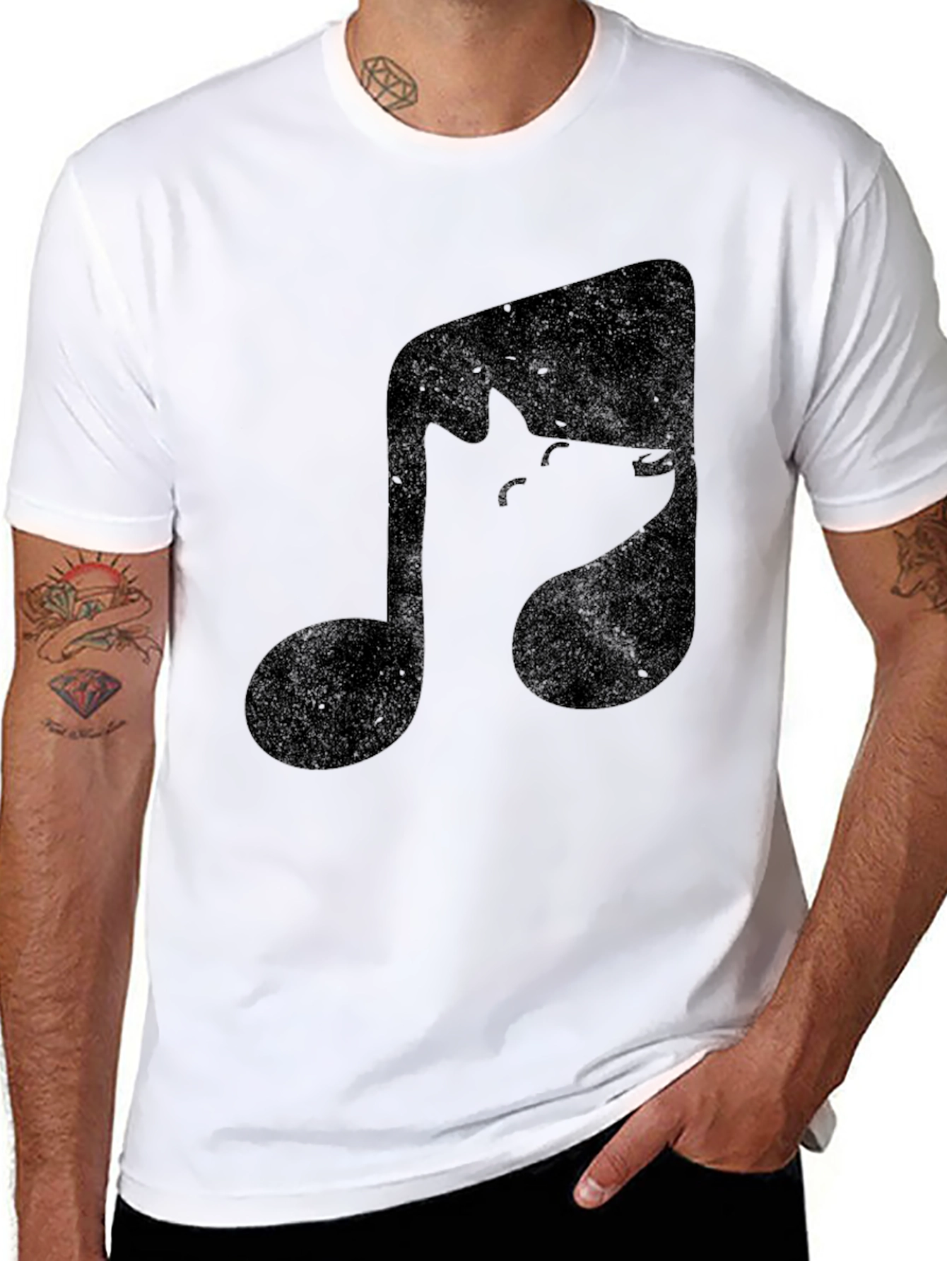 Music Note Wolf Graphic Tee - Black Cotton T-Shirt