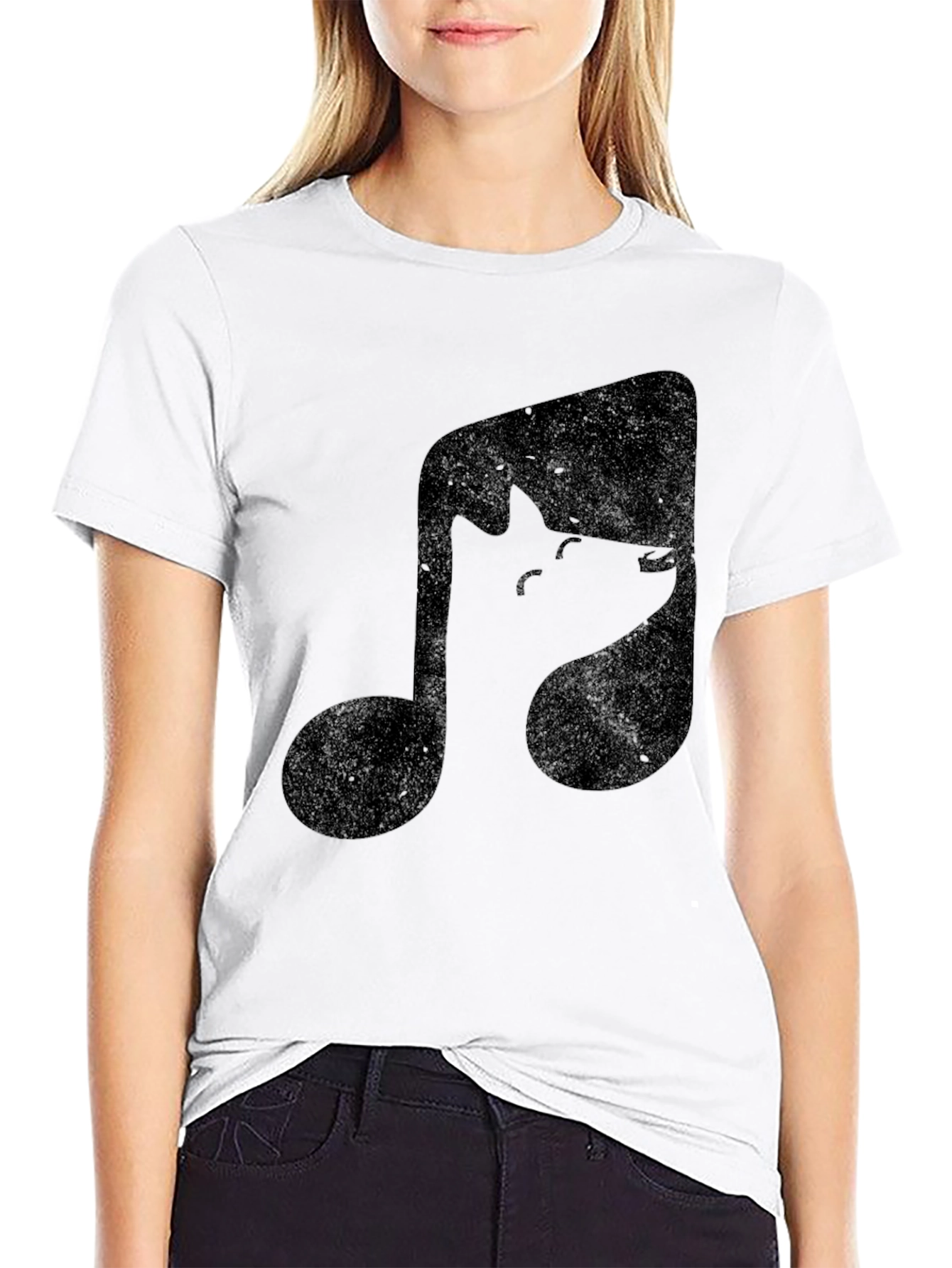 Music Note Wolf Graphic Tee - Black Cotton T-Shirt