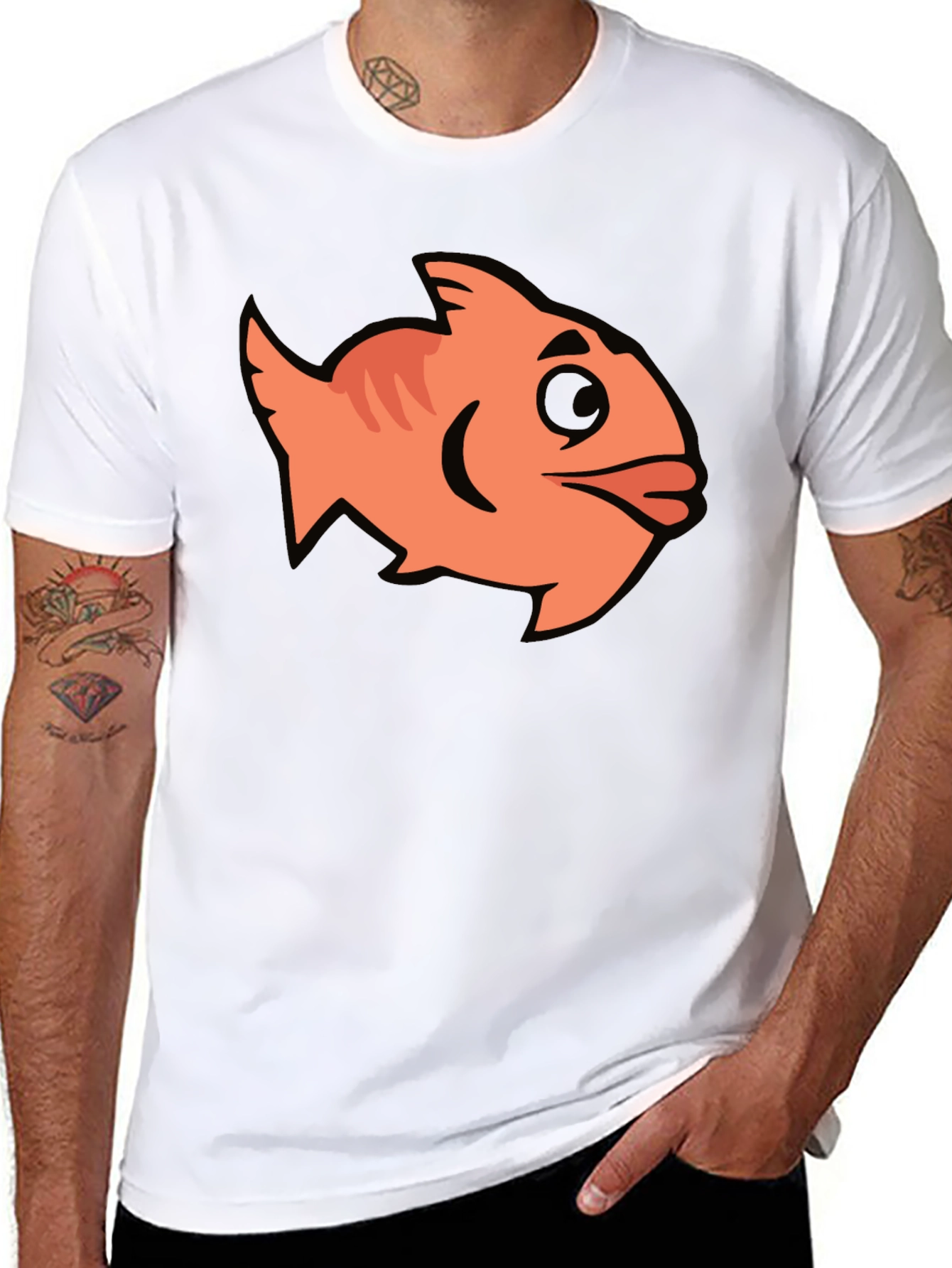 Cartoon Fish Graphic Black T-Shirt
