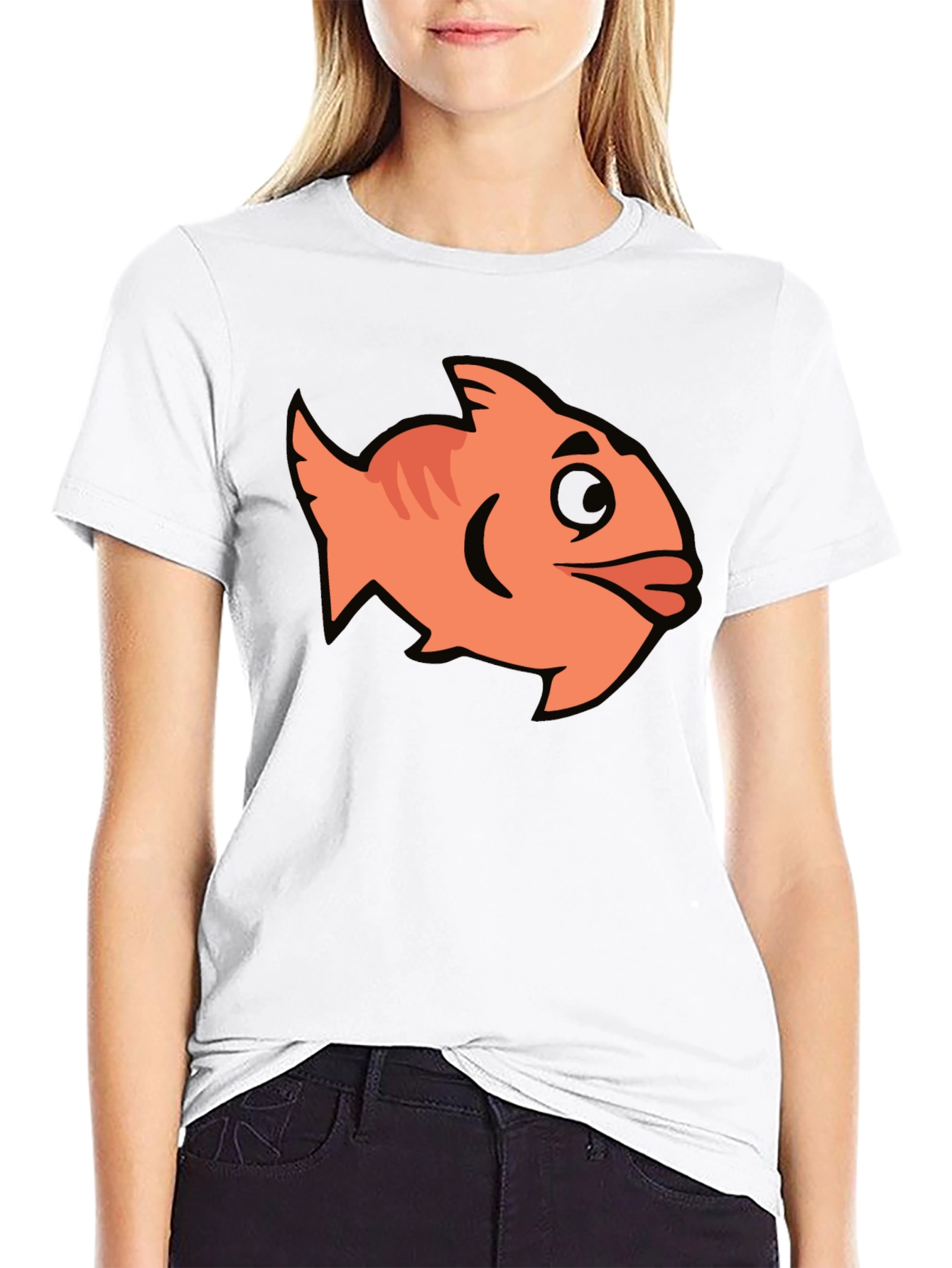 Cartoon Fish Graphic Black T-Shirt
