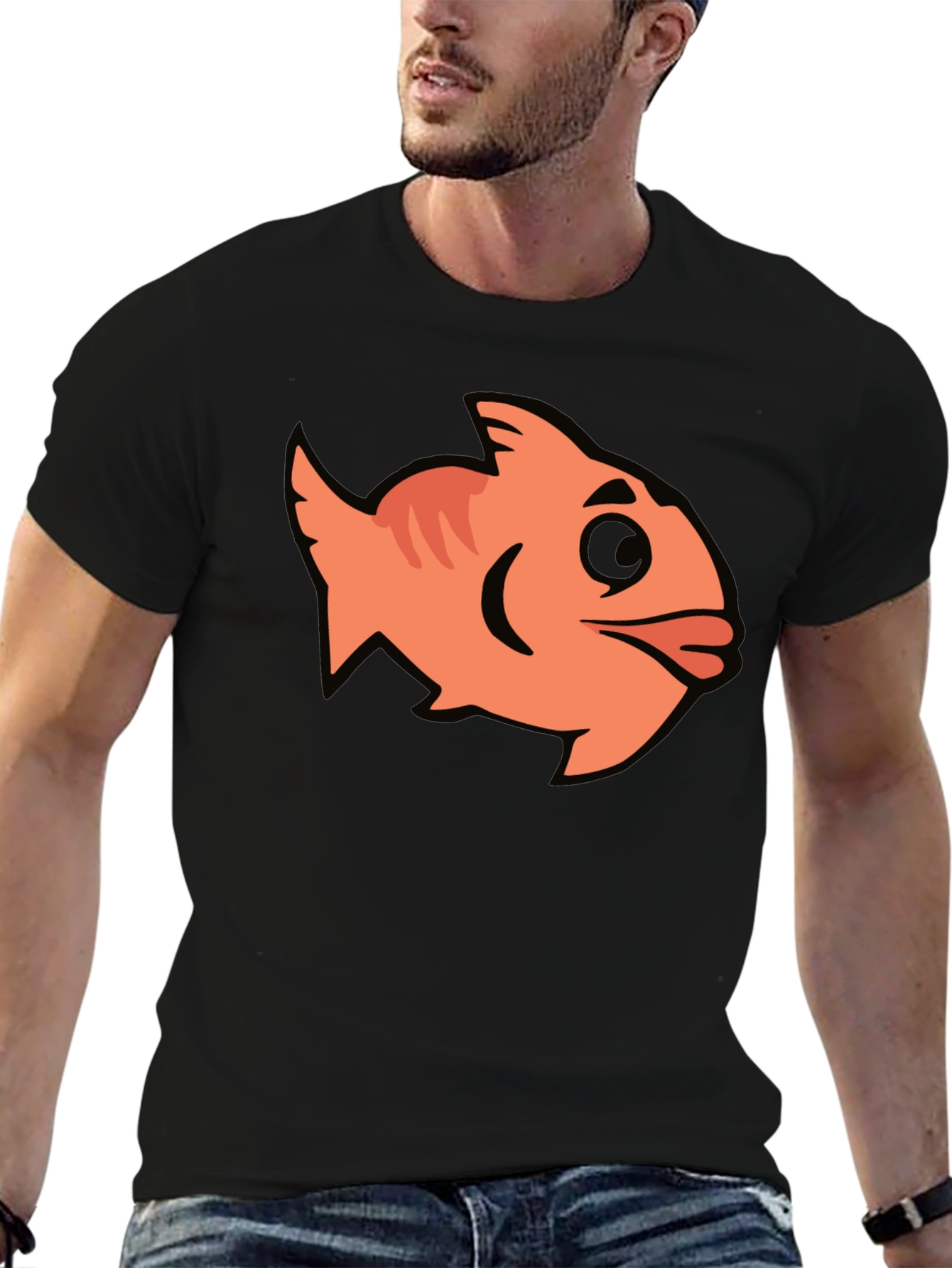 Cartoon Fish Graphic Black T-Shirt