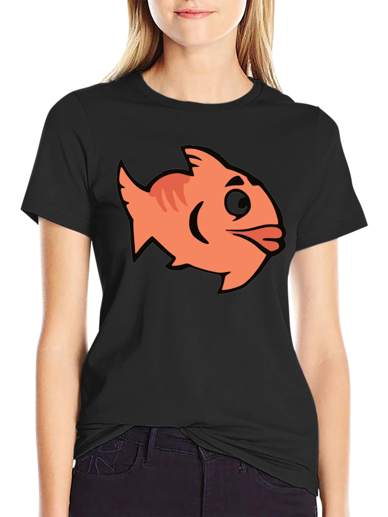 Cartoon Fish Graphic Black T-Shirt