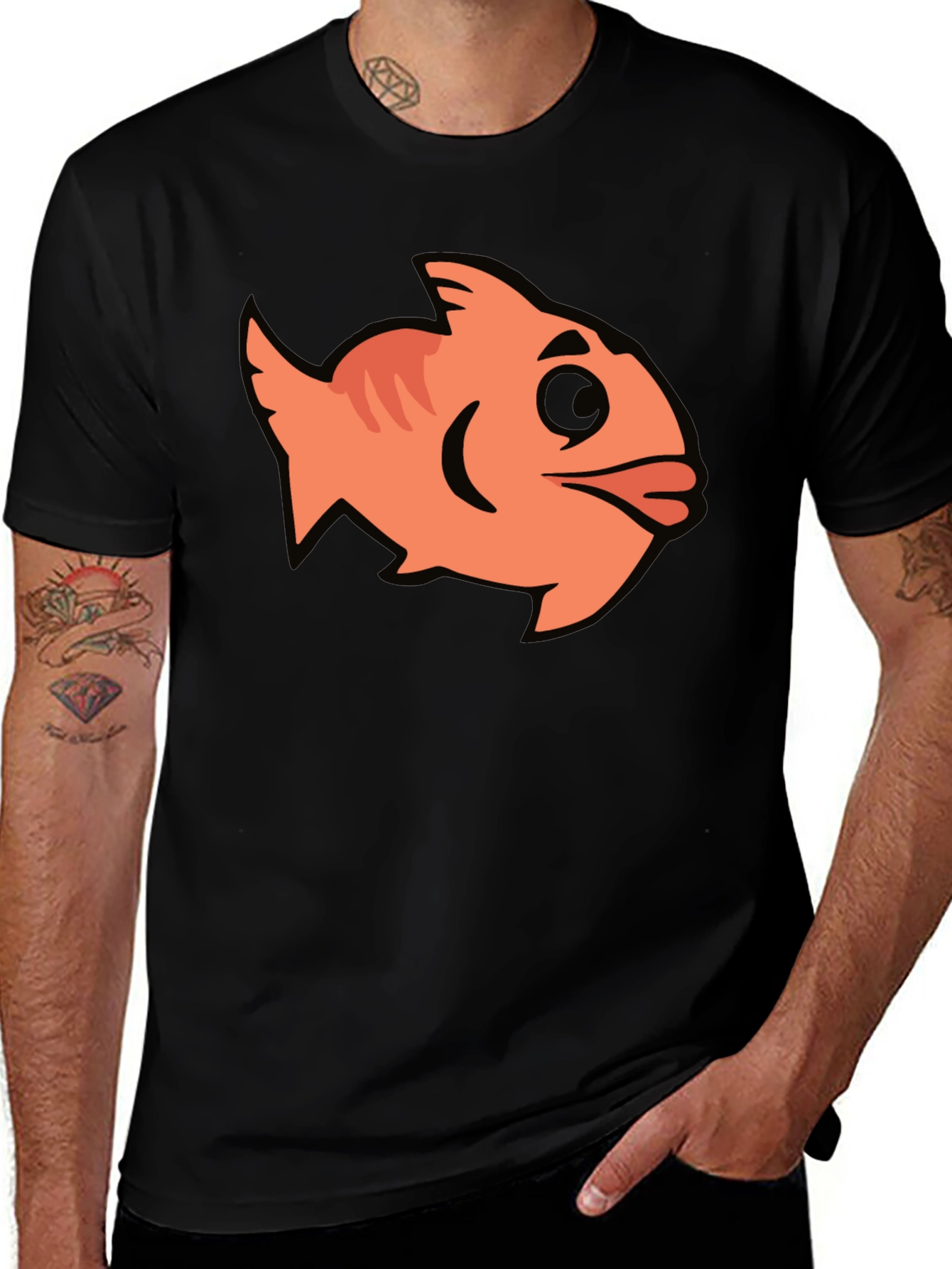 Cartoon Fish Graphic Black T-Shirt