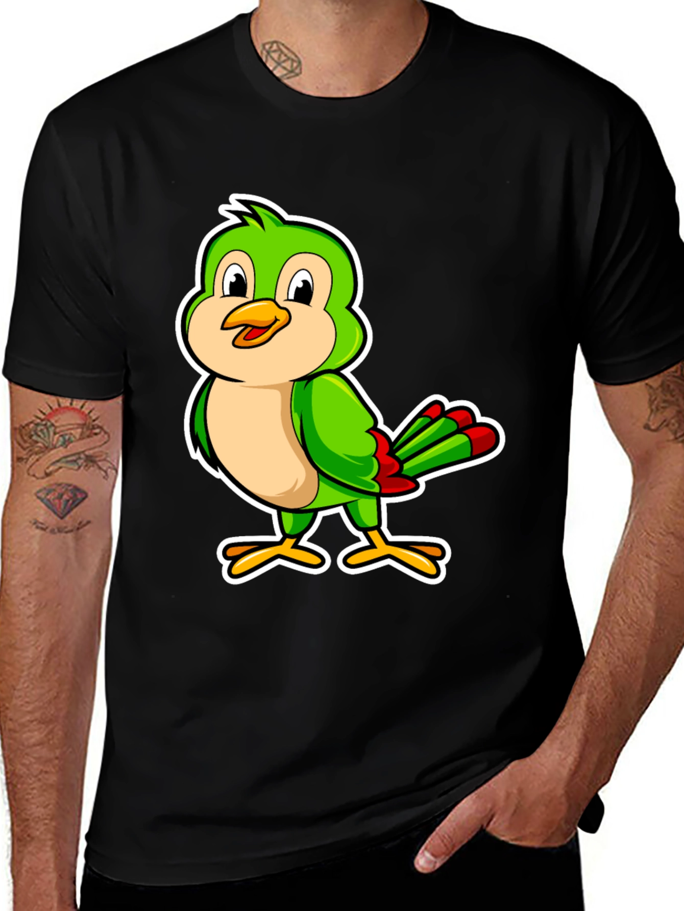 Green Bird Cartoon Graphic Tee
