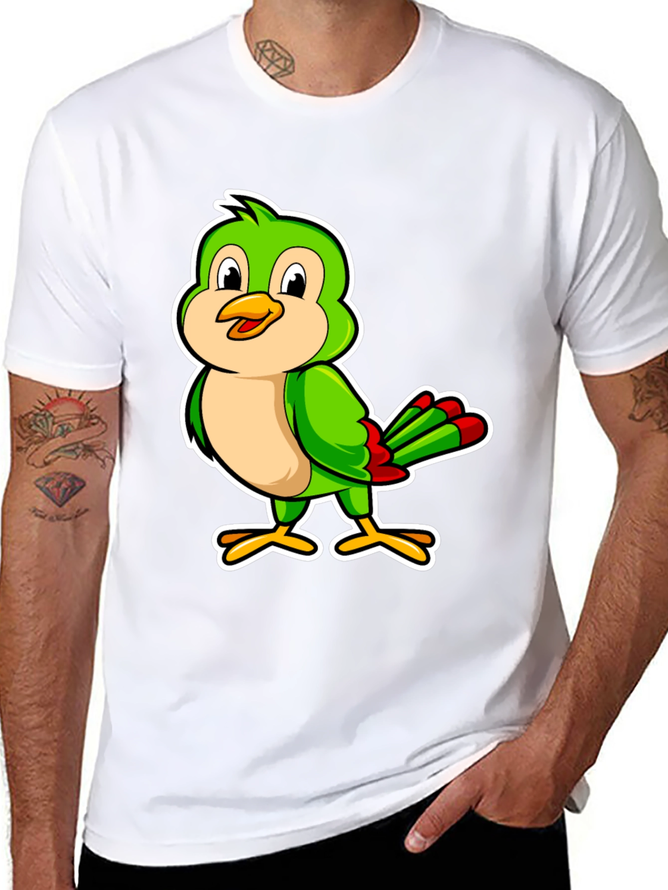 Green Bird Cartoon Graphic Tee