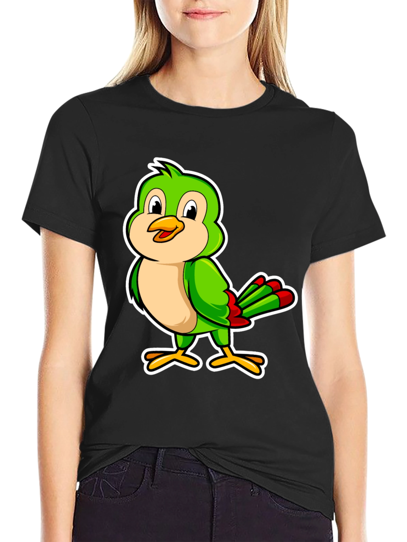 Green Bird Cartoon Graphic Tee