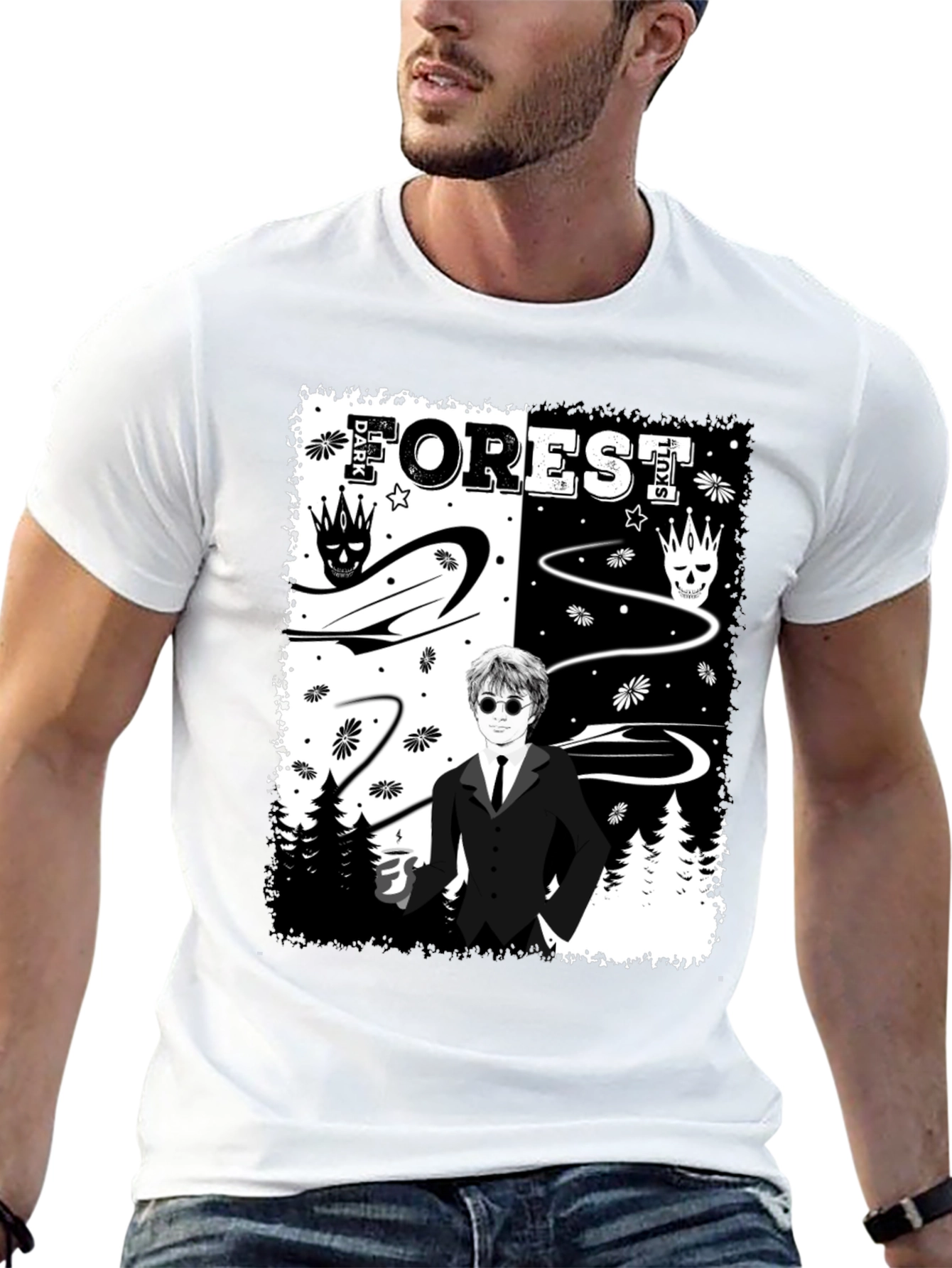Dark Forest Skull Graphic T-Shirt