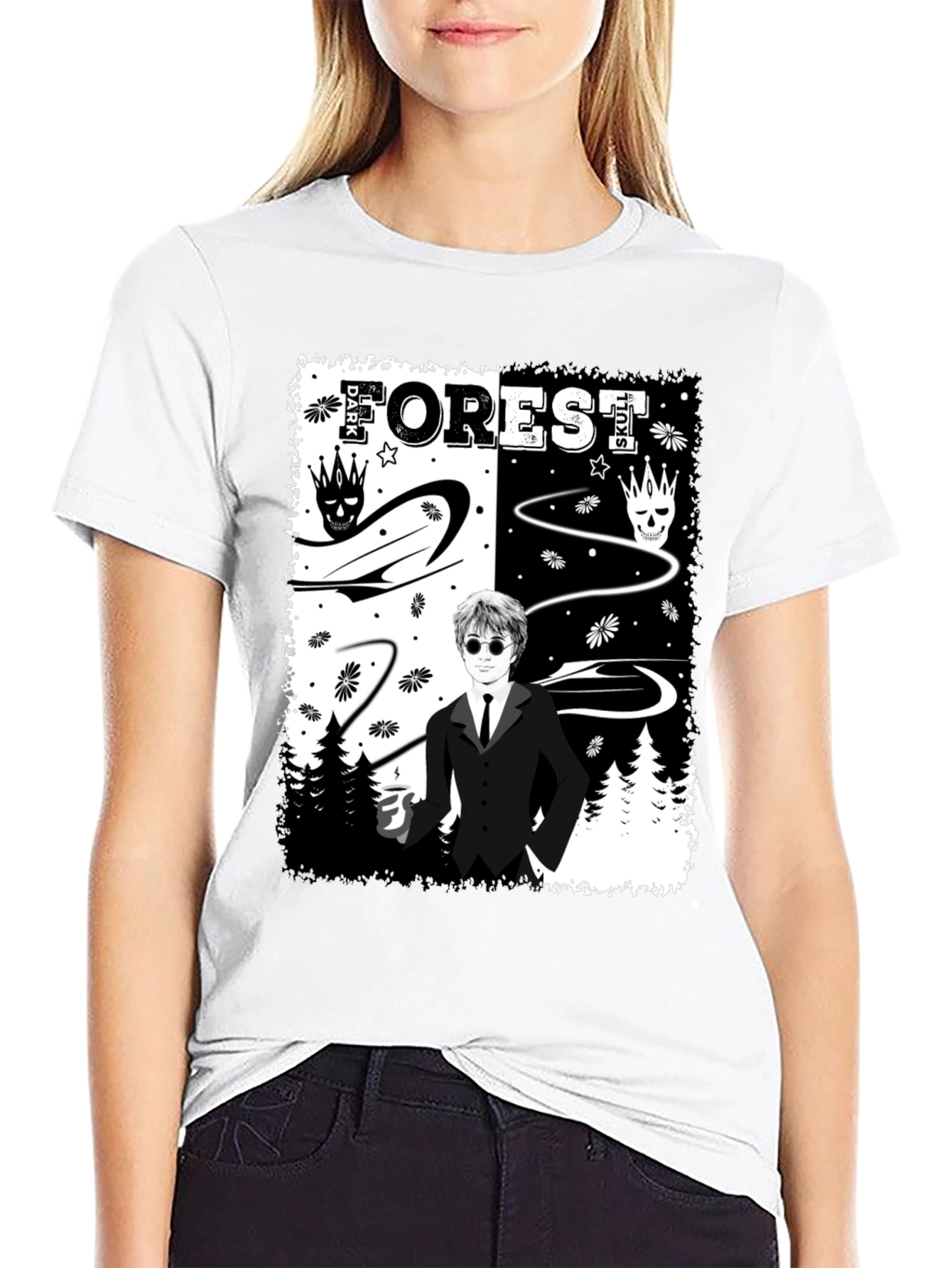 Dark Forest Skull Graphic T-Shirt