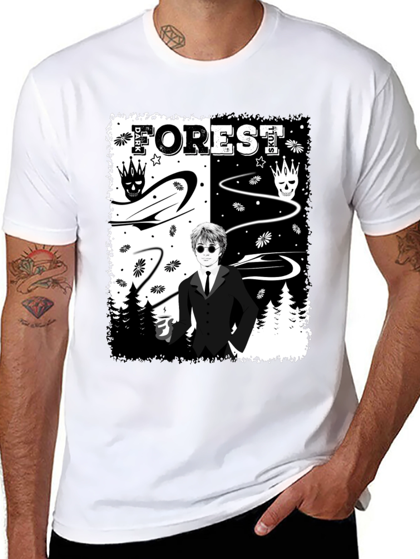 Dark Forest Skull Graphic T-Shirt