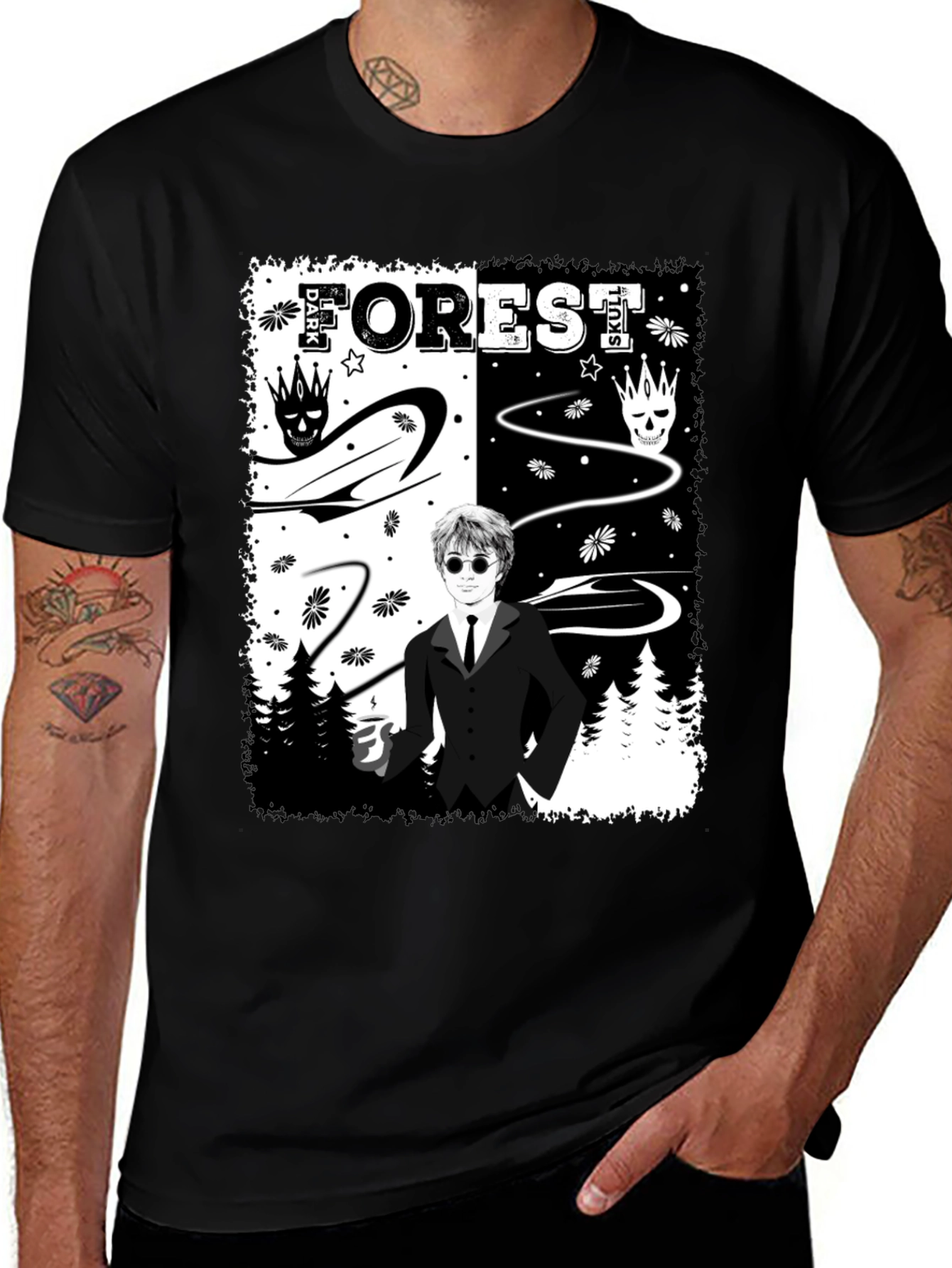 Dark Forest Skull Graphic T-Shirt