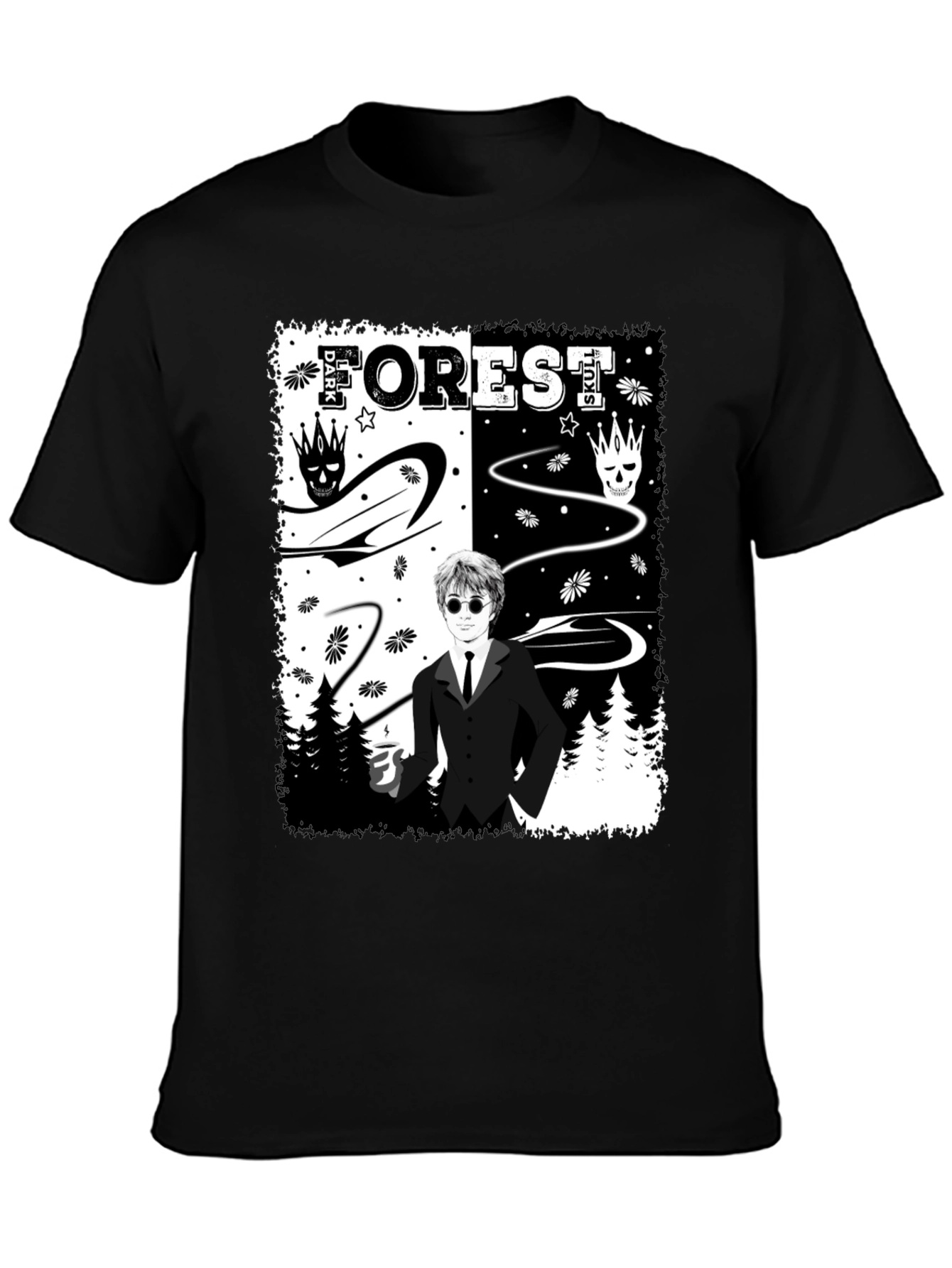 Dark Forest Skull Graphic T-Shirt