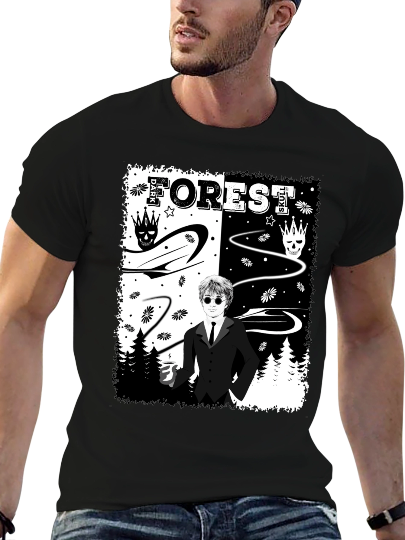 Dark Forest Skull Graphic T-Shirt