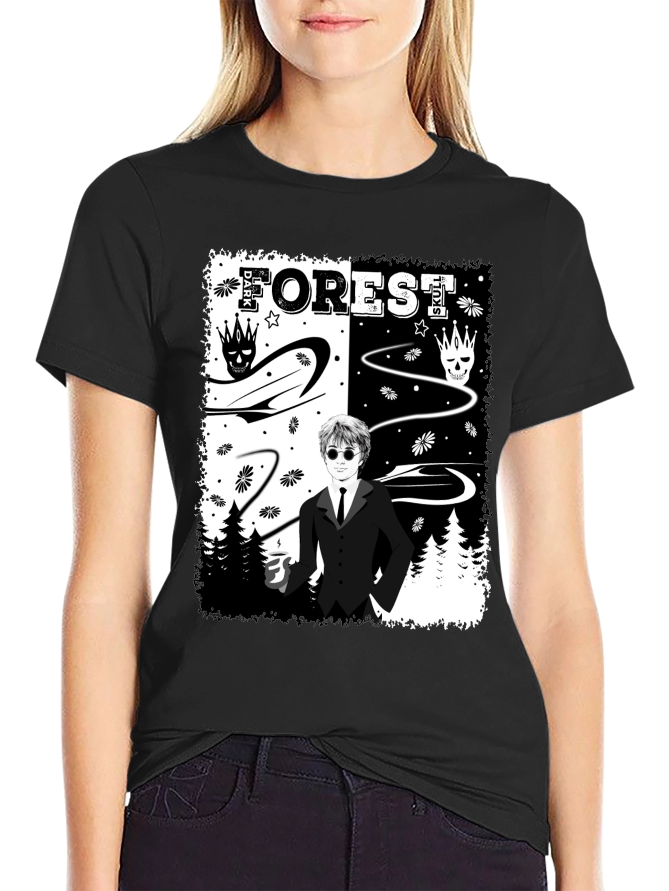 Dark Forest Skull Graphic T-Shirt