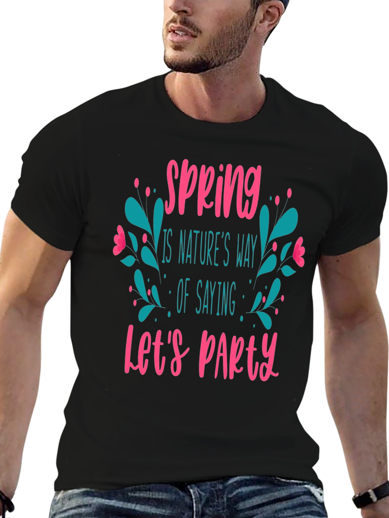 Spring Lets Party Black Graphic T-Shirt