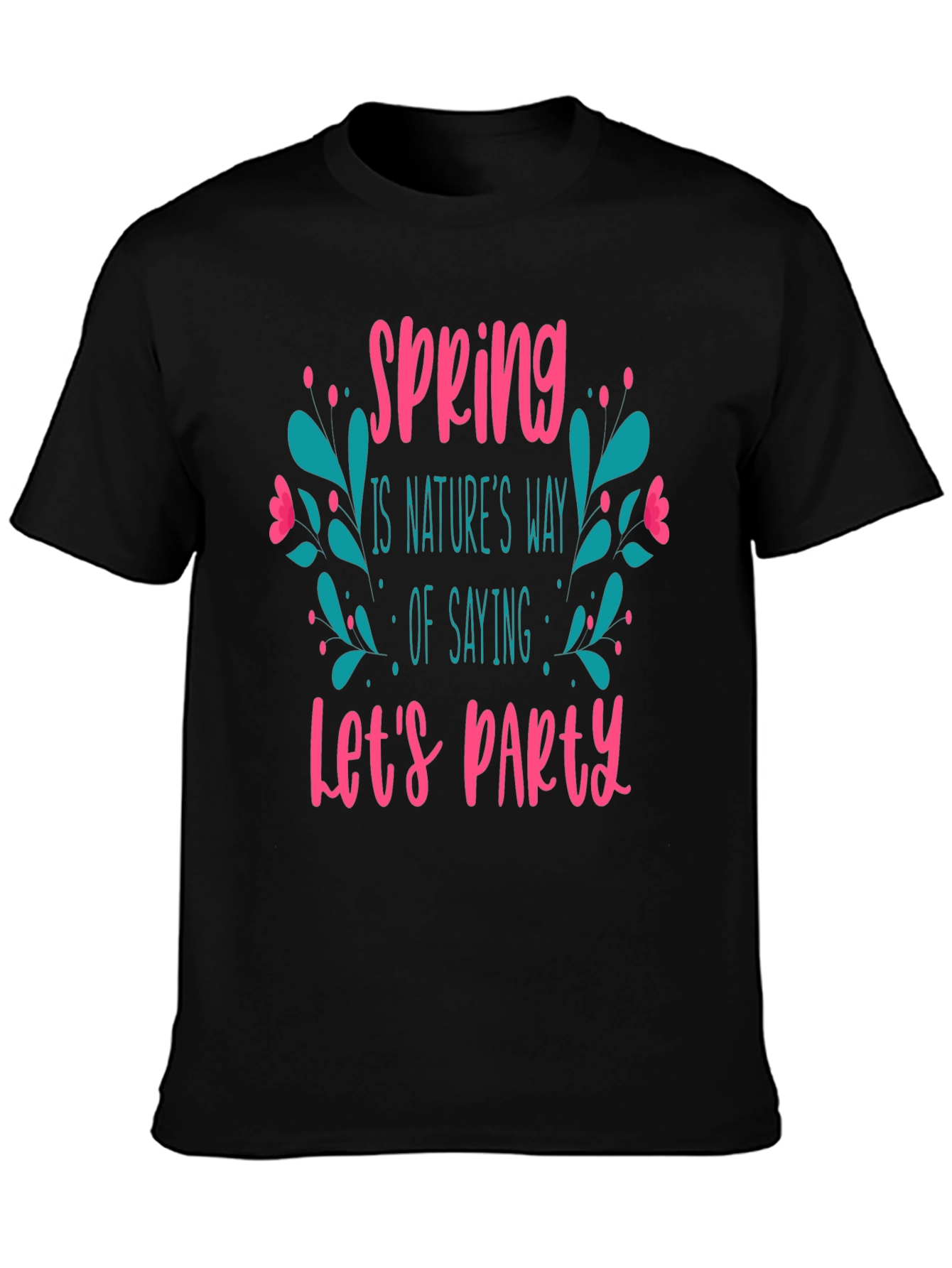 Spring Lets Party Black Graphic T-Shirt