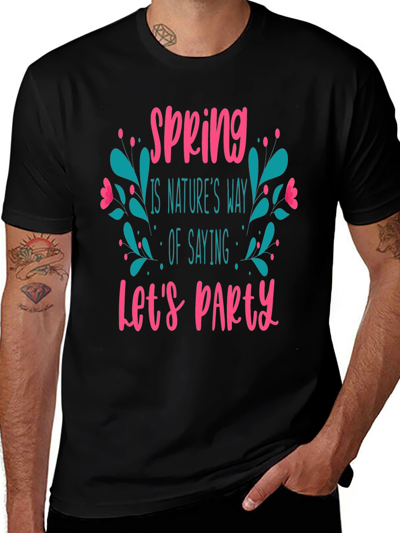 Spring Lets Party Black Graphic T-Shirt