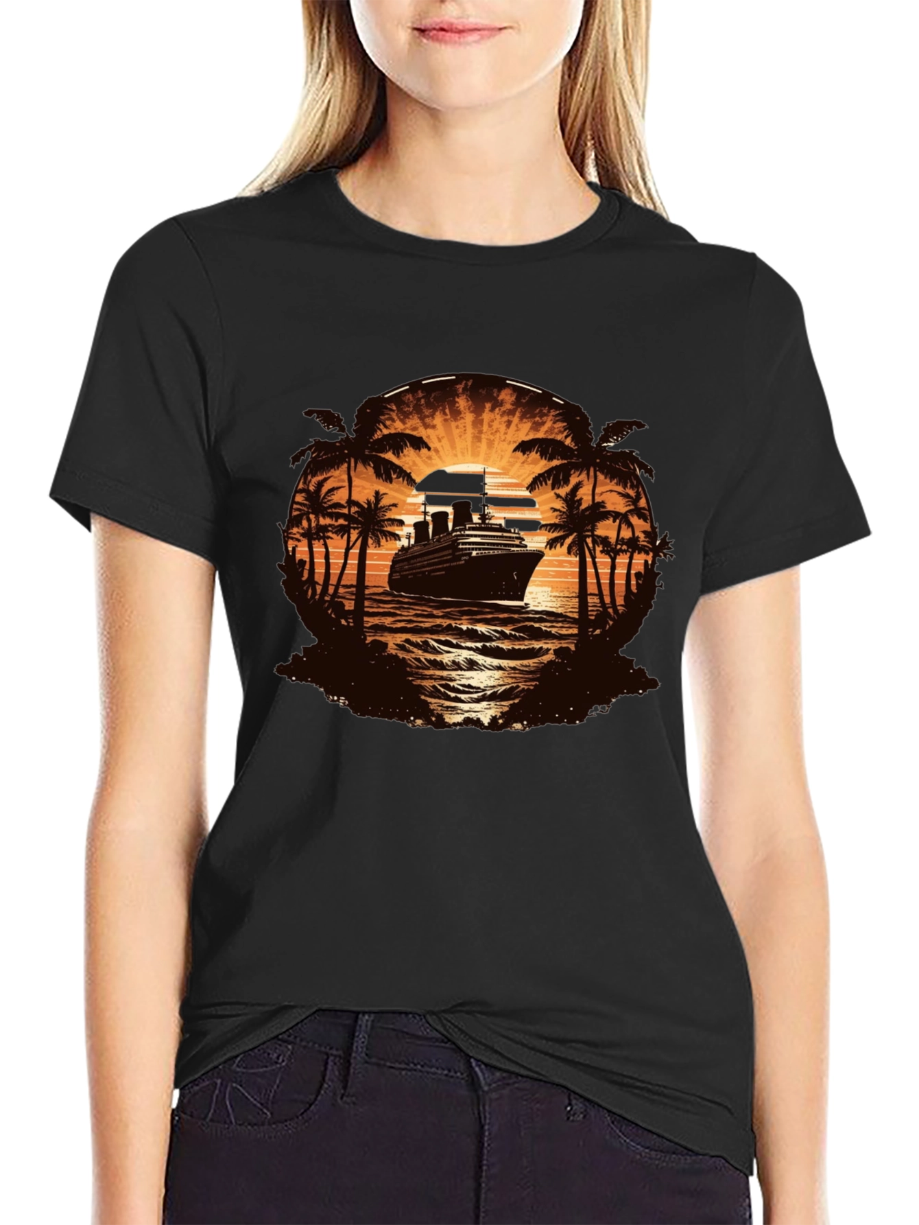 Cruise Ship Palm Tree Sunset Graphic Tee