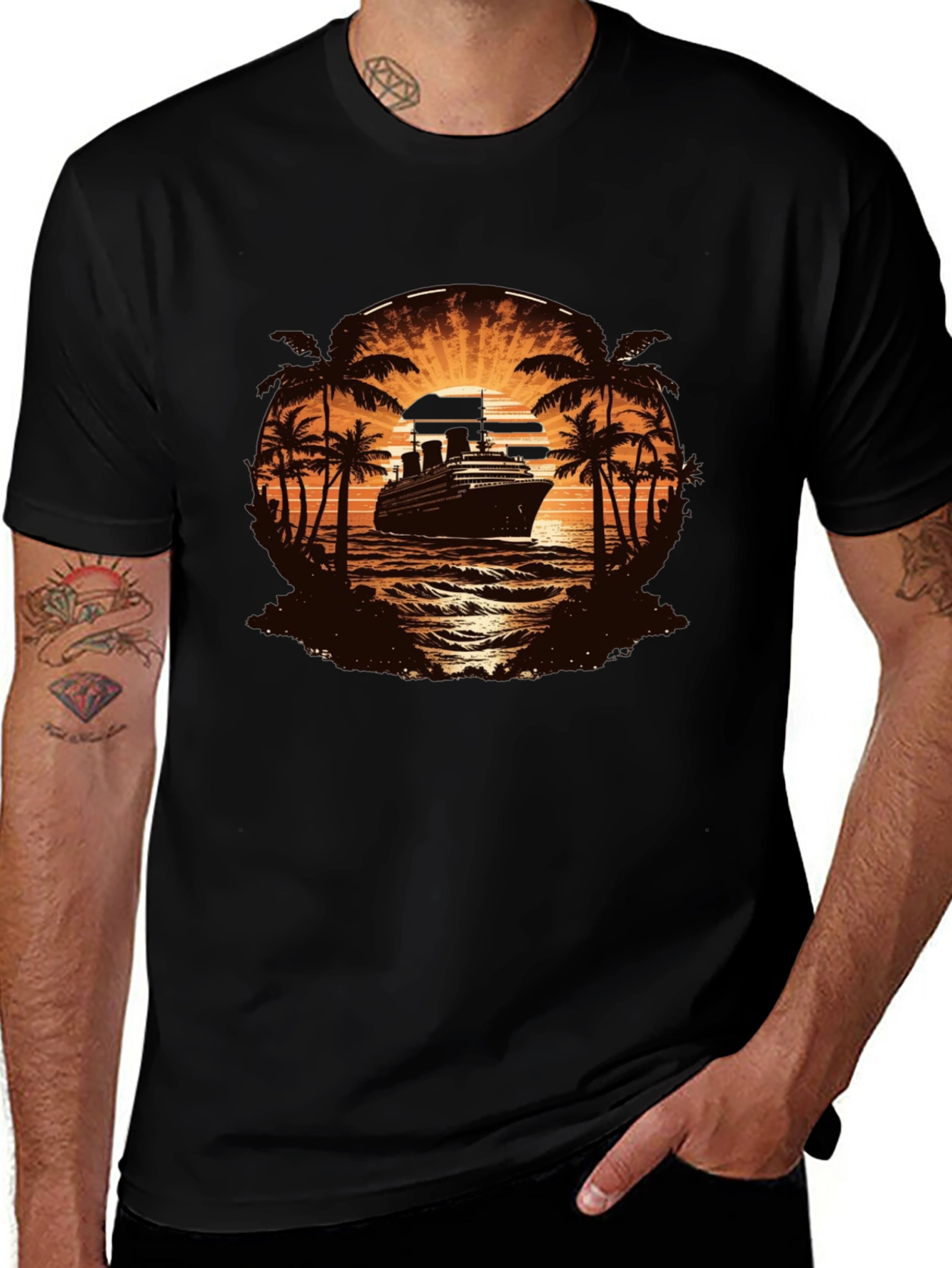 Cruise Ship Palm Tree Sunset Graphic Tee
