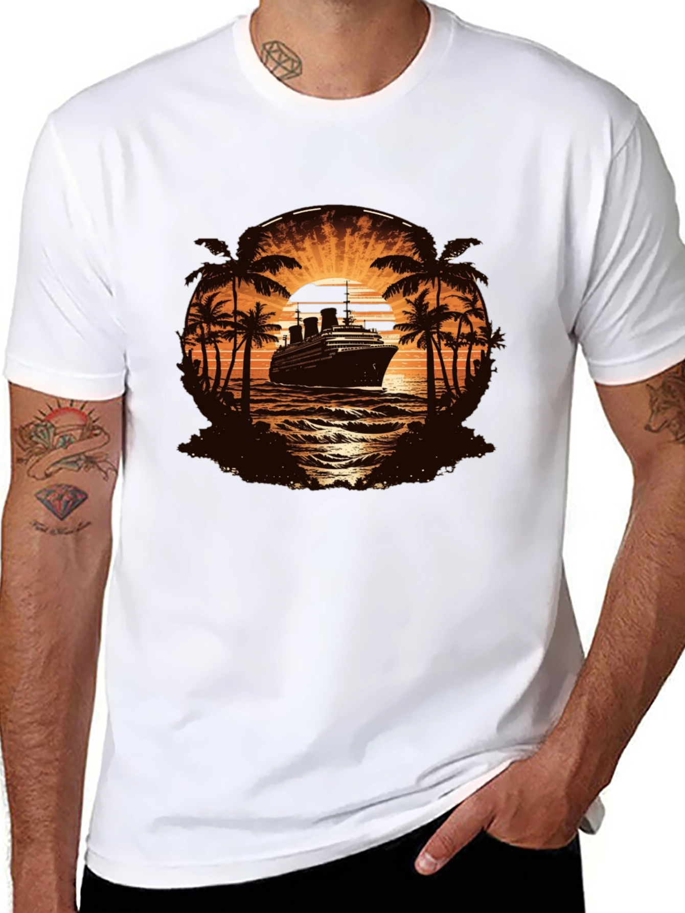 Cruise Ship Palm Tree Sunset Graphic Tee