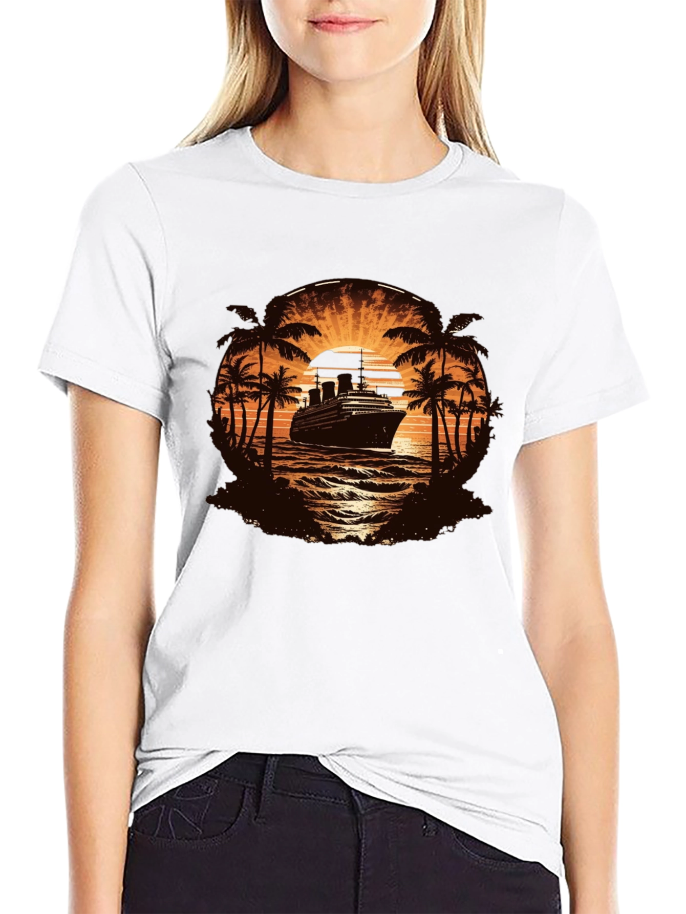 Cruise Ship Palm Tree Sunset Graphic Tee