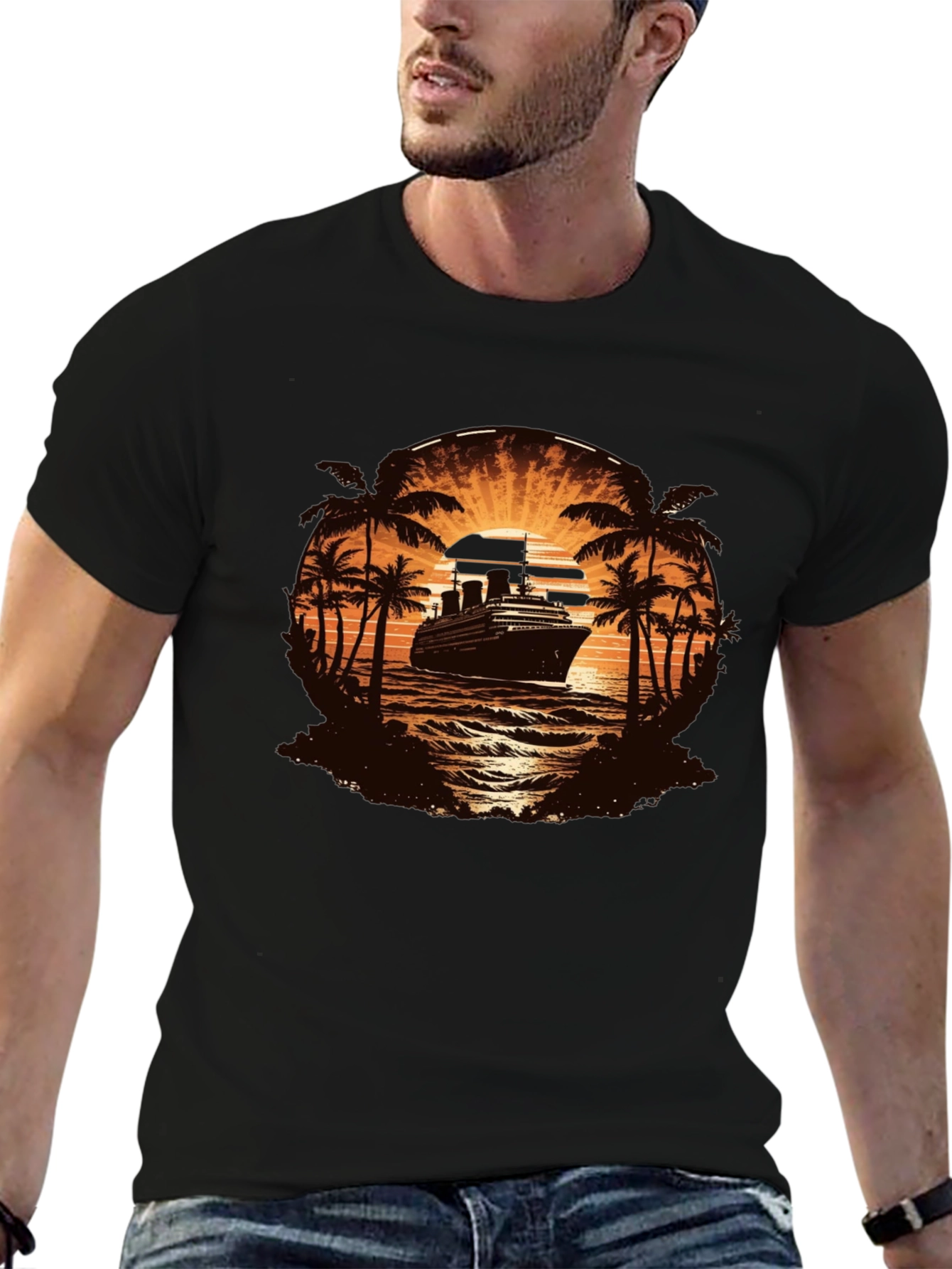 Cruise Ship Palm Tree Sunset Graphic Tee