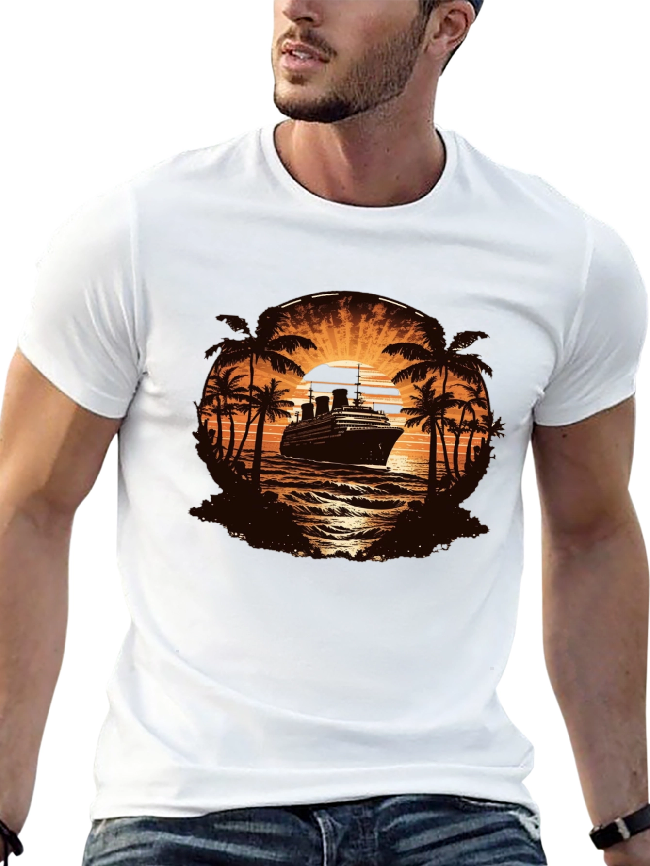 Cruise Ship Palm Tree Sunset Graphic Tee