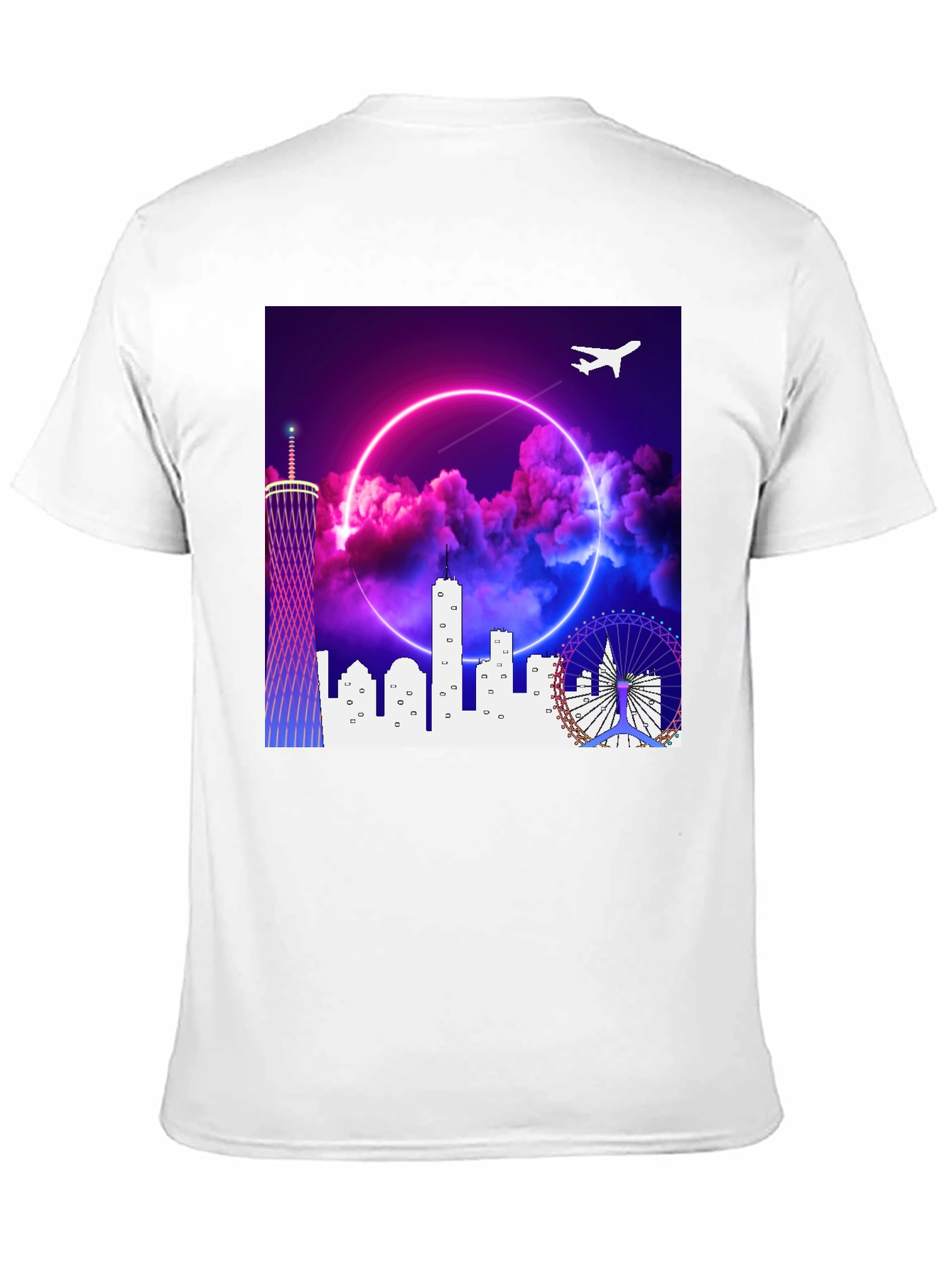 Neon Cityscape Graphic T-Shirt - Black