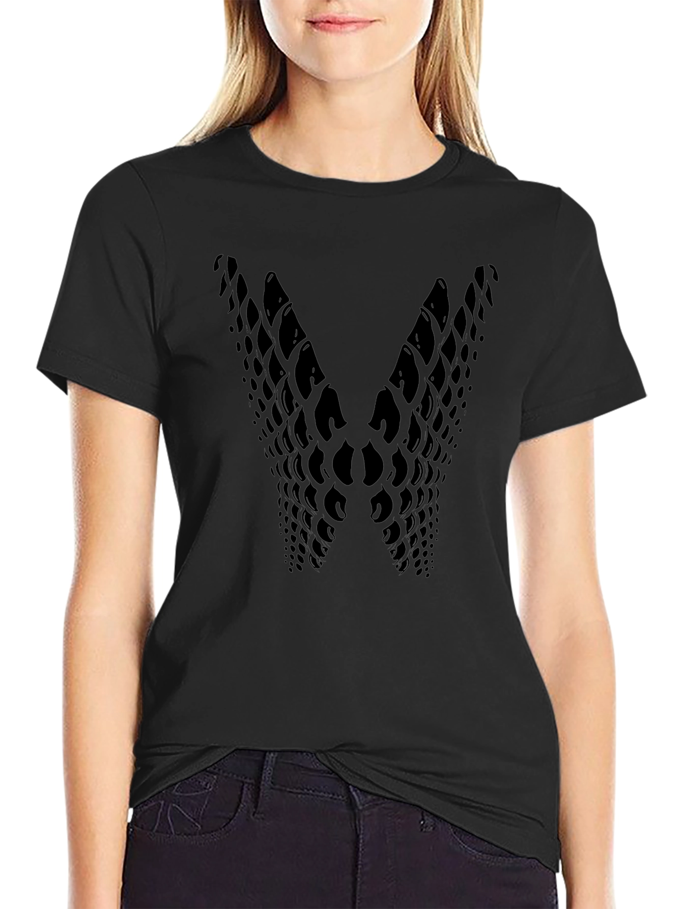 Abstract Scale Pattern Graphic Tee - Modern Black T-Shirt