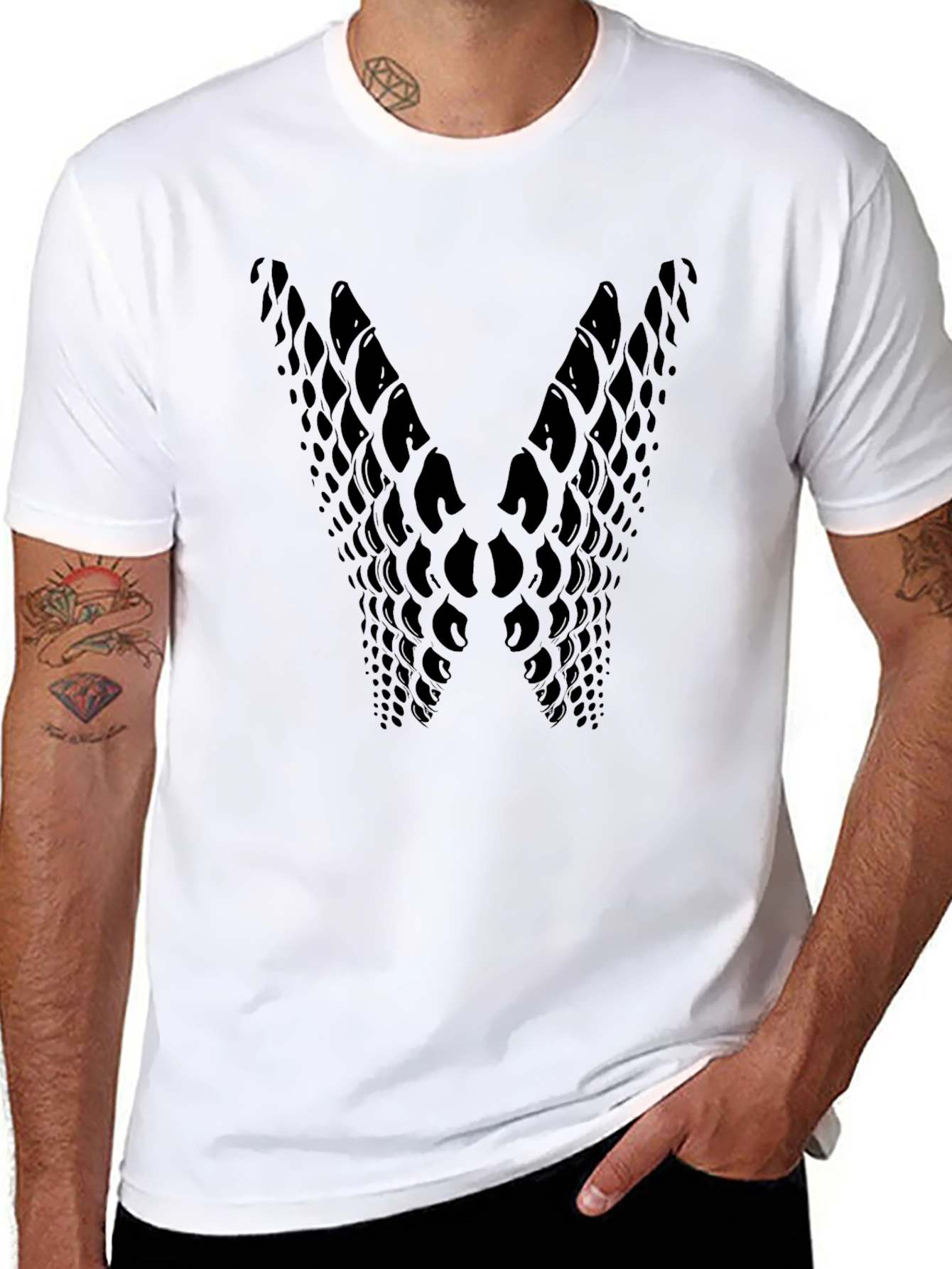 Abstract Scale Pattern Graphic Tee - Modern Black T-Shirt