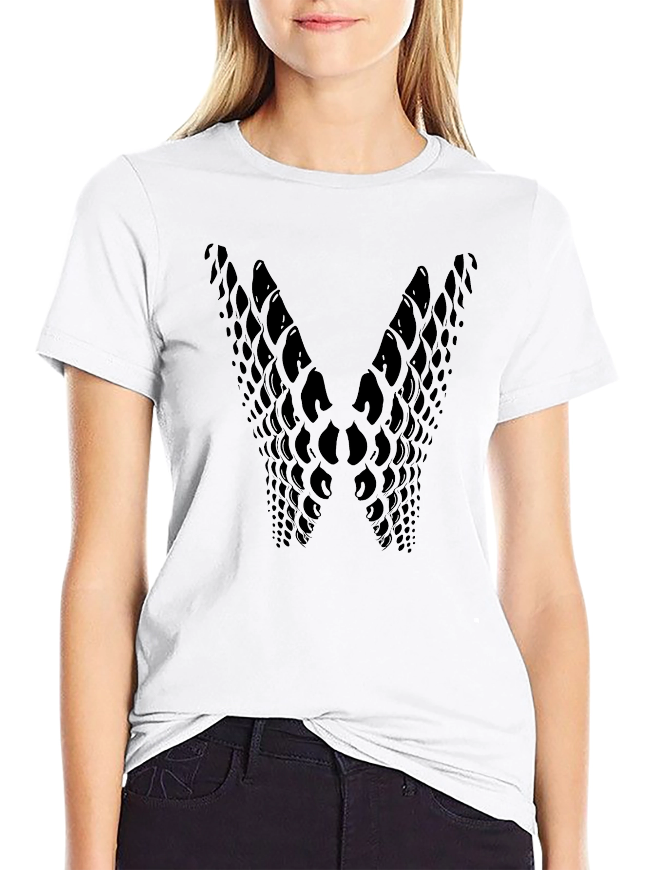 Abstract Scale Pattern Graphic Tee - Modern Black T-Shirt