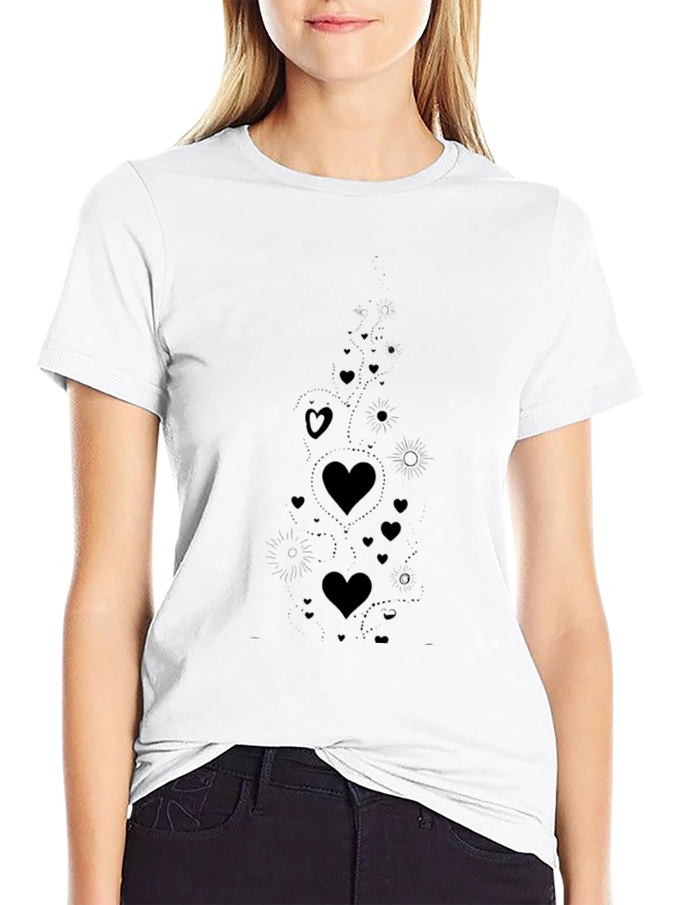 Heart Cascade Black T-Shirt