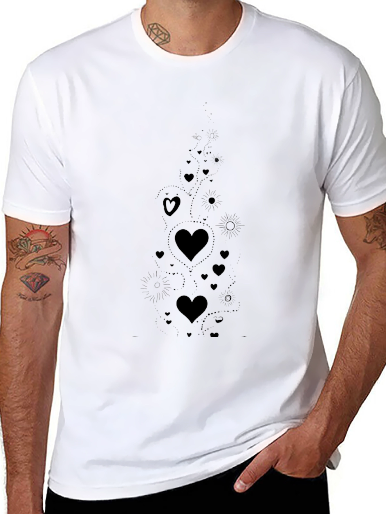 Heart Cascade Black T-Shirt