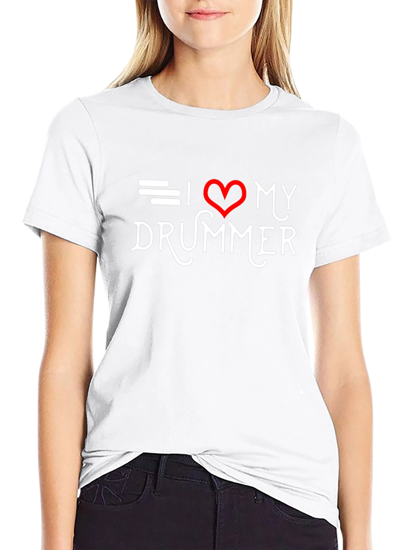 I Love My Drummer Black T-Shirt