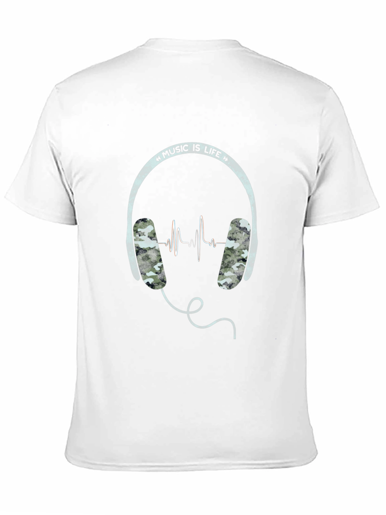 Music is Life Graphic Tee - Camo Headphone Design