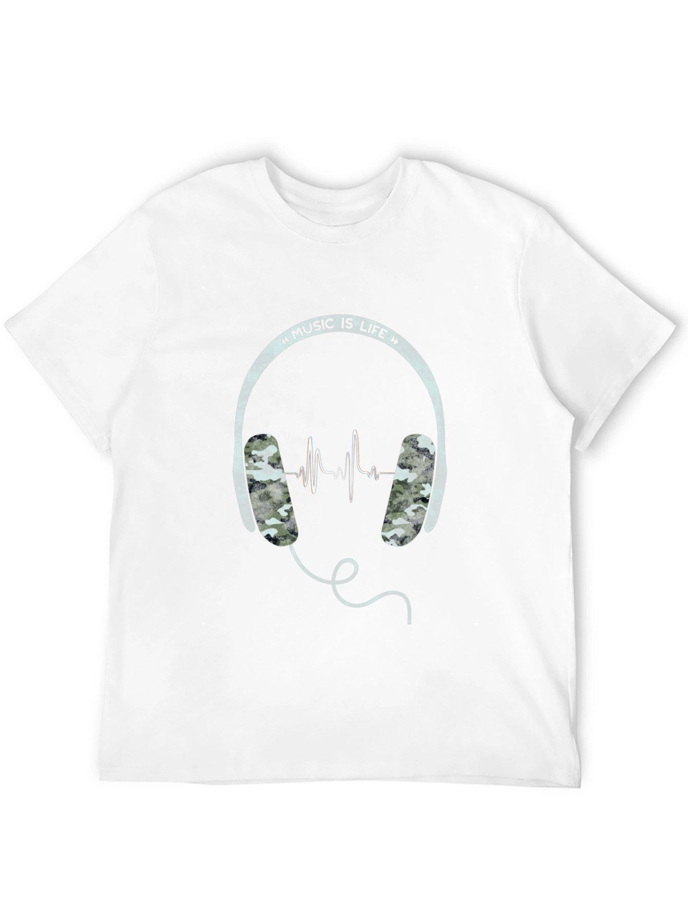 Music is Life Graphic Tee - Camo Headphone Design