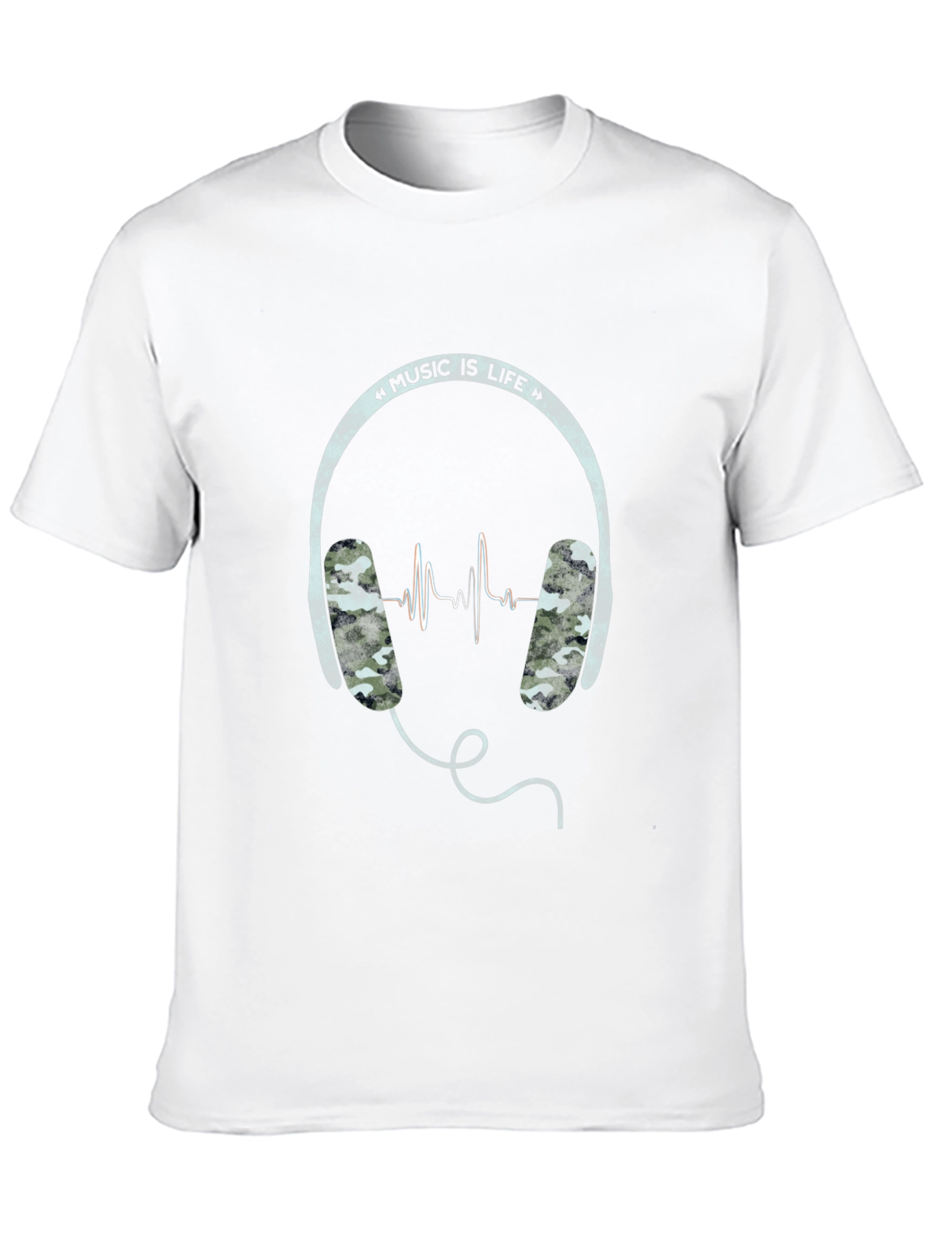Music is Life Graphic Tee - Camo Headphone Design
