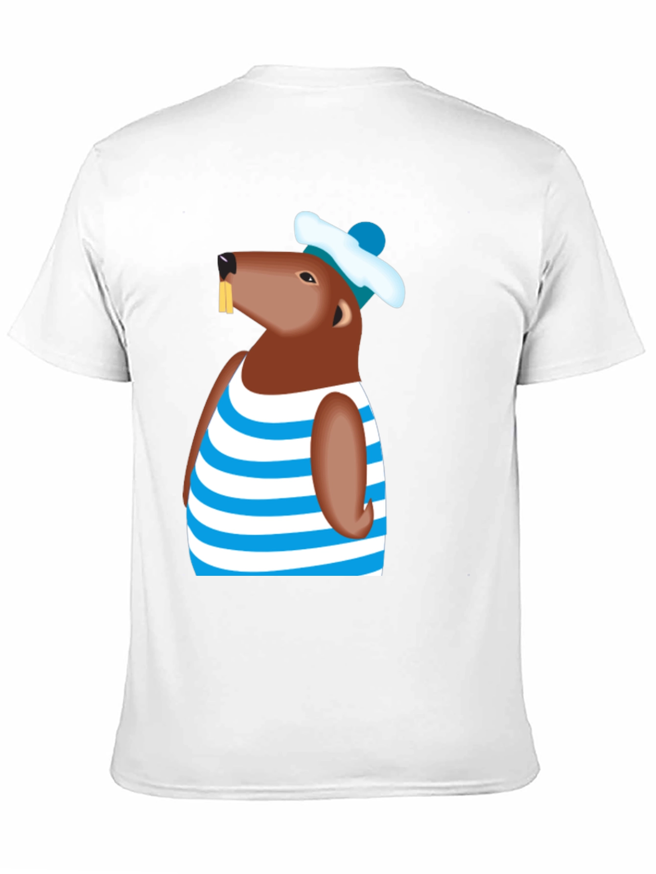 Cartoon Beaver Striped Shirt Graphic Tee