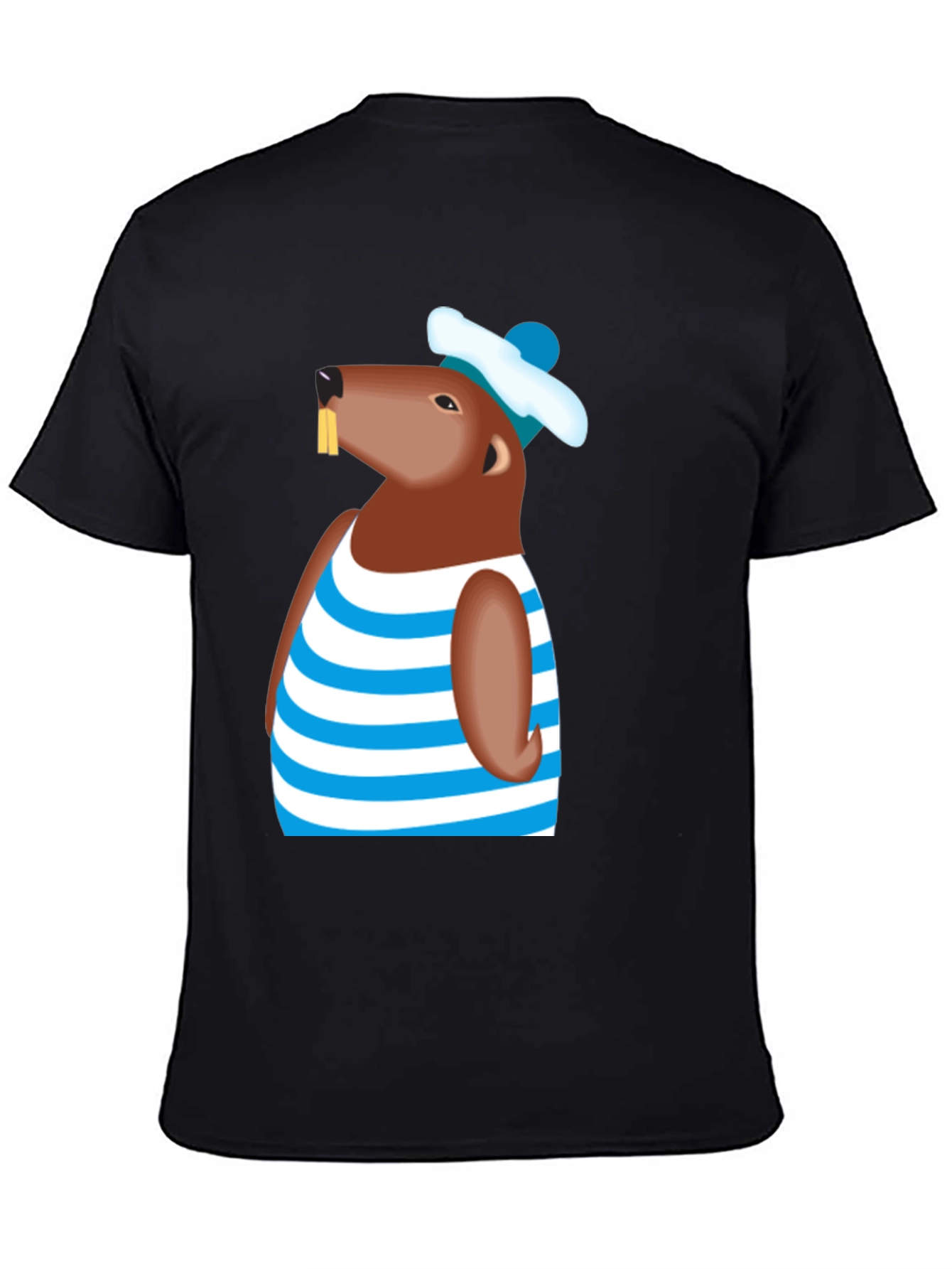Cartoon Beaver Striped Shirt Graphic Tee