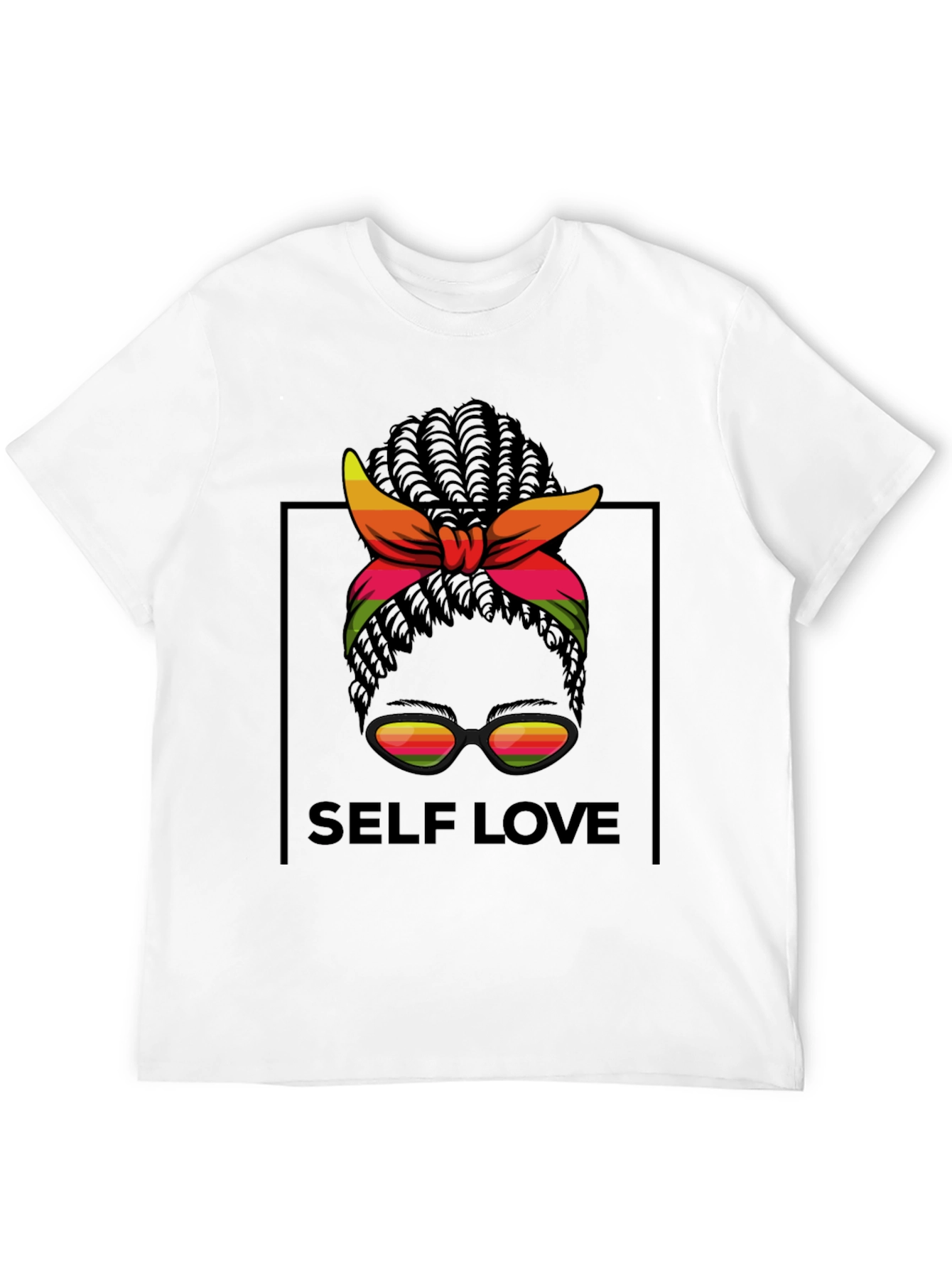 Self Love Black T-Shirt Woman with Headscarf Sunglasses