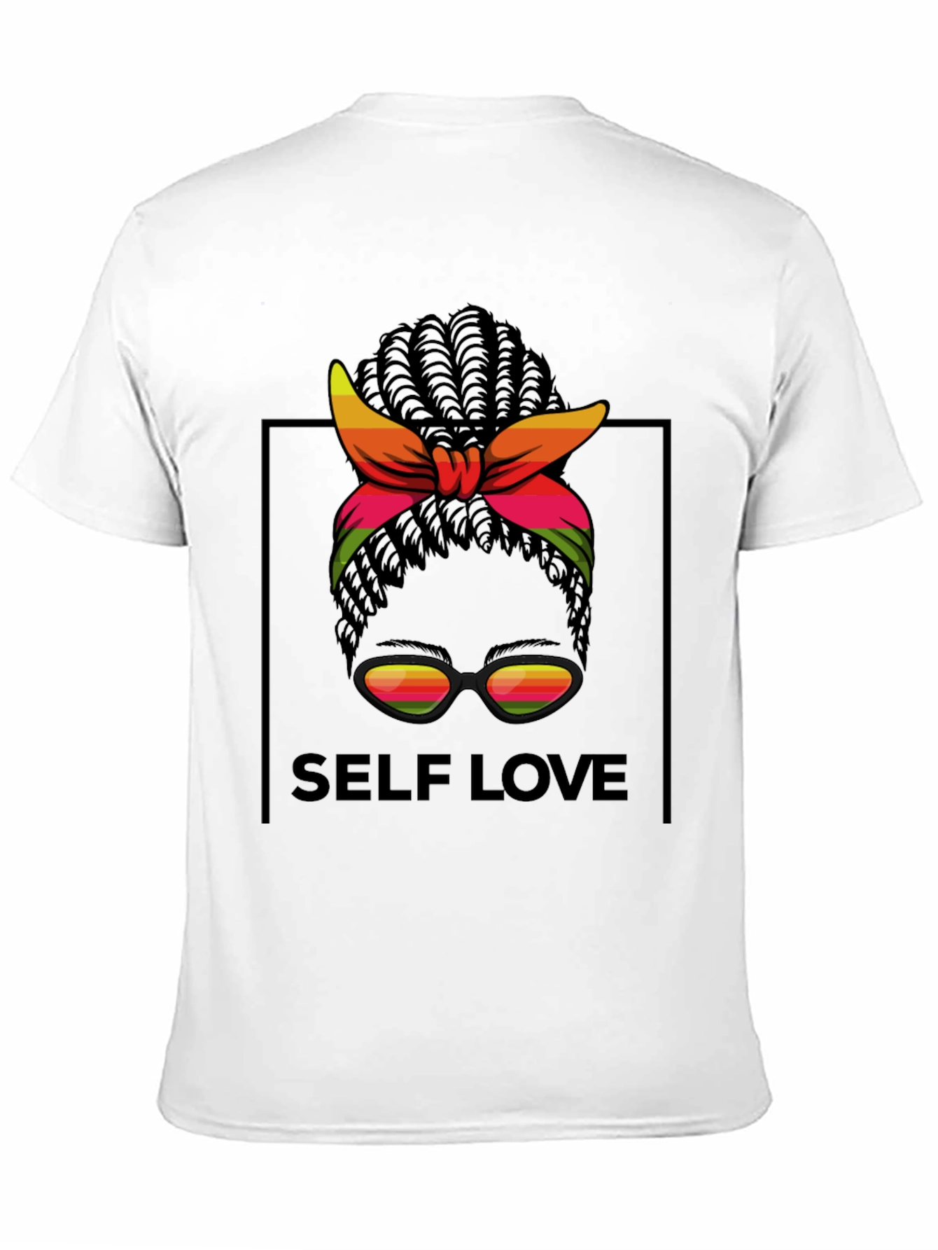 Self Love Black T-Shirt Woman with Headscarf Sunglasses
