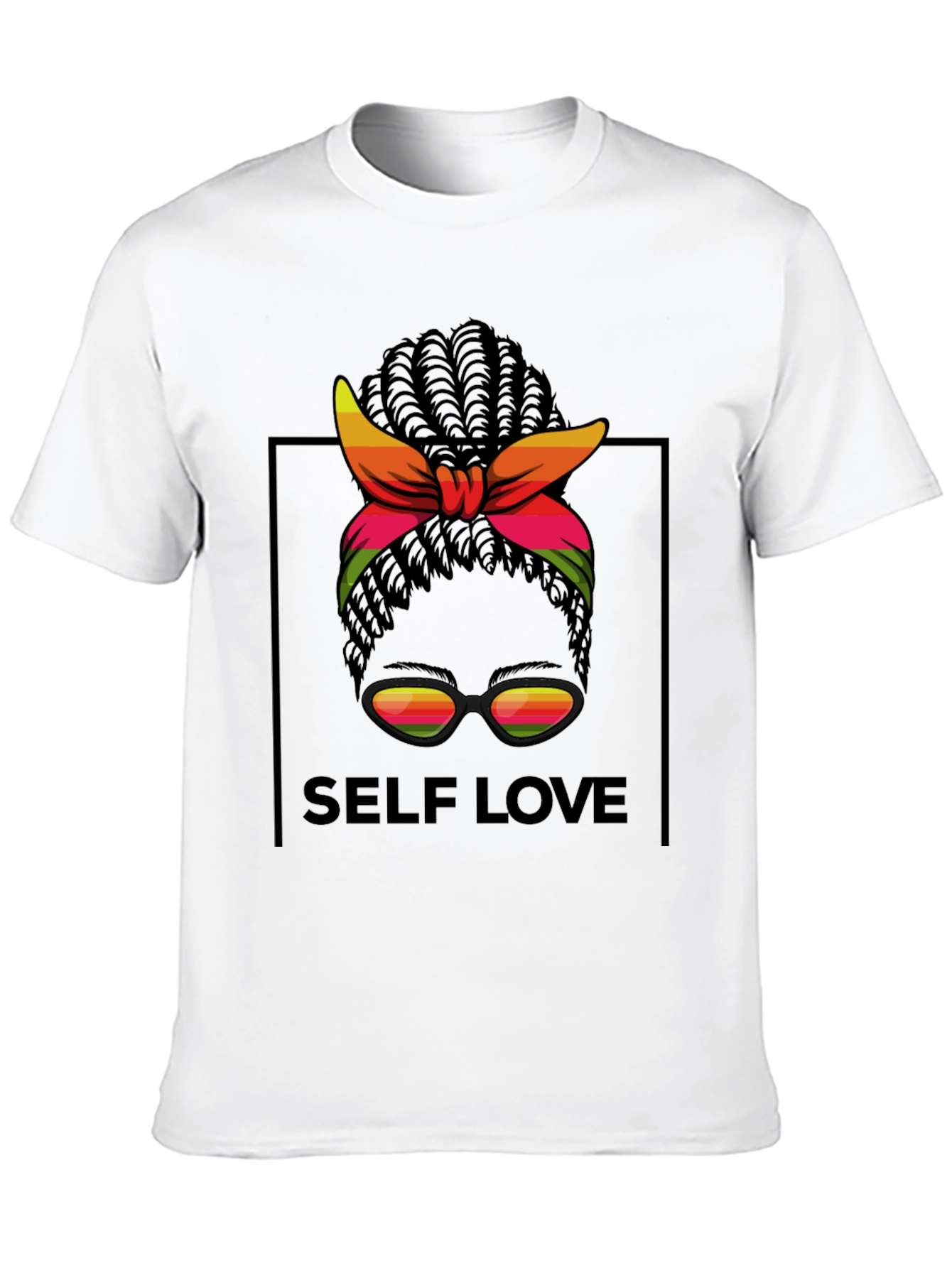 Self Love Black T-Shirt Woman with Headscarf Sunglasses