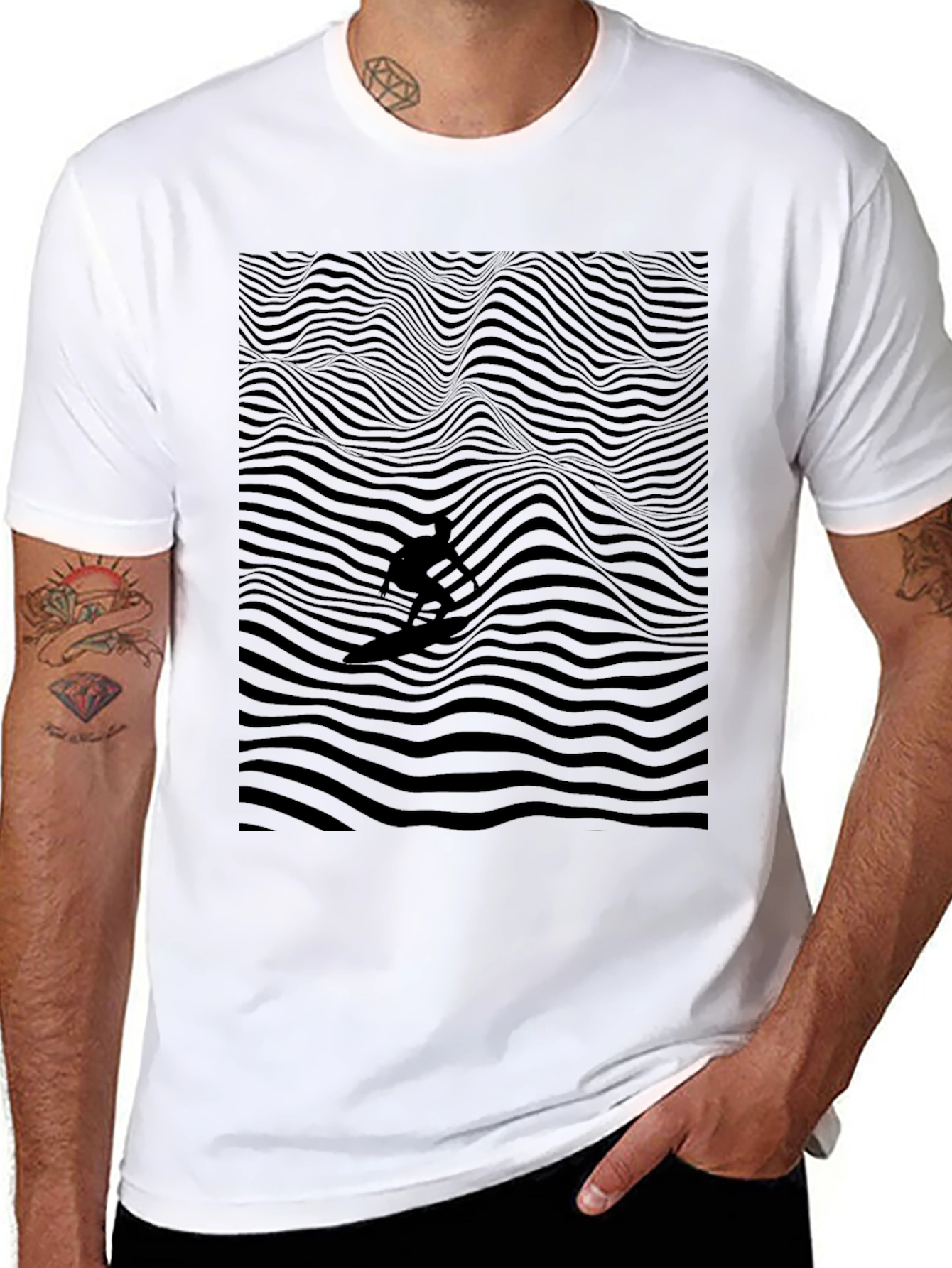 Monochrome Surfer Wave T-Shirt