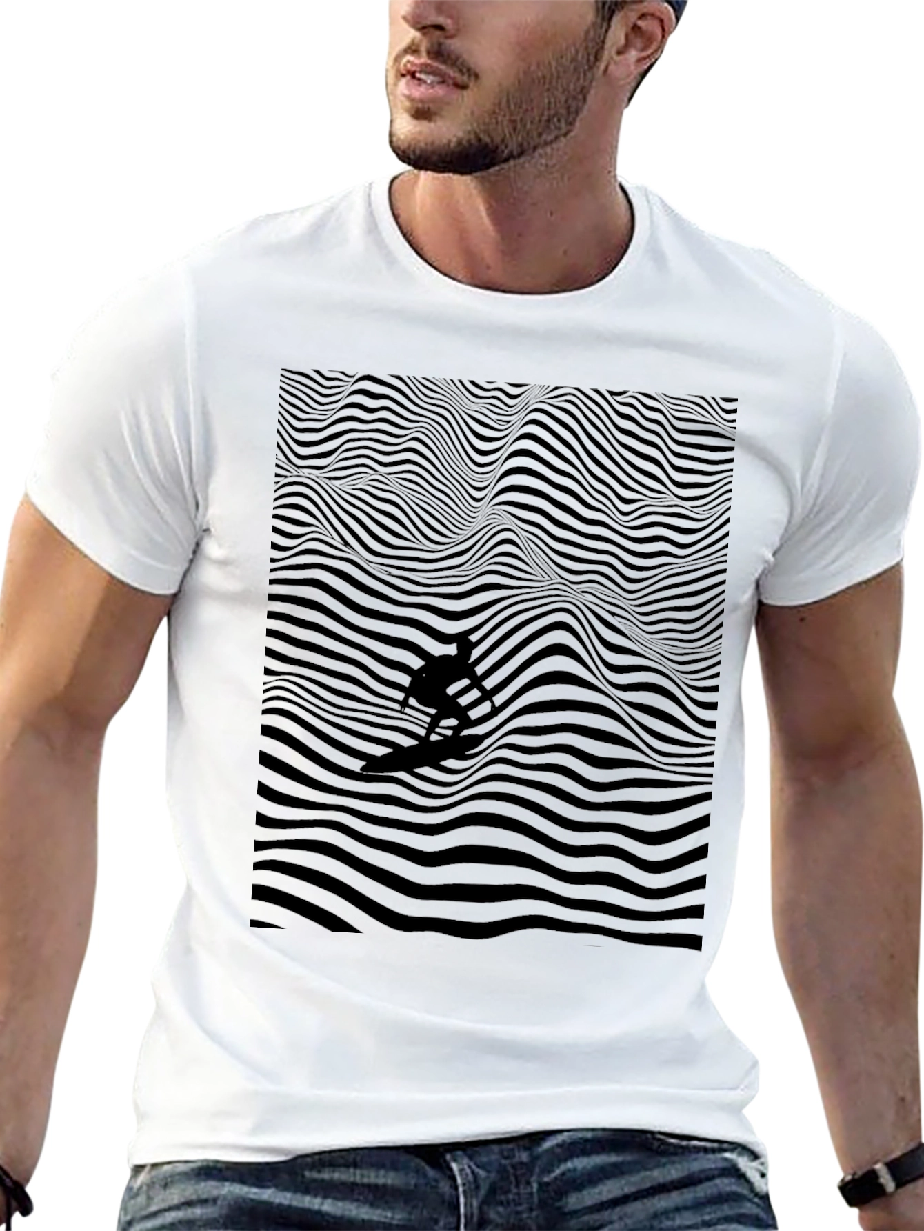 Monochrome Surfer Wave T-Shirt