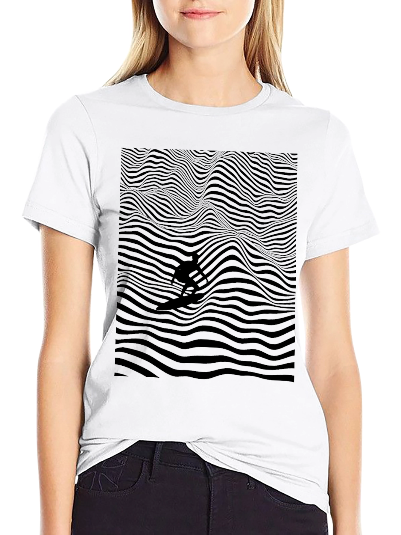 Monochrome Surfer Wave T-Shirt
